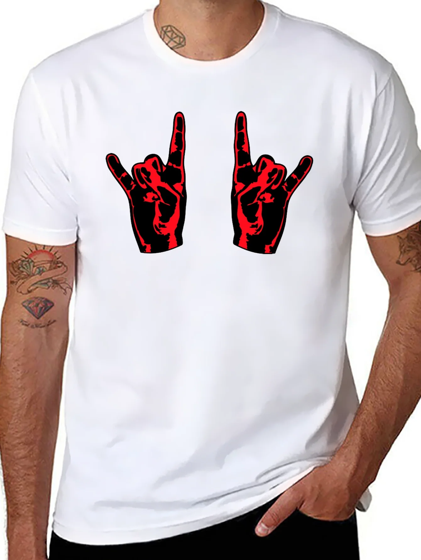 Rock On! Black T-Shirt with Red Hand Design
