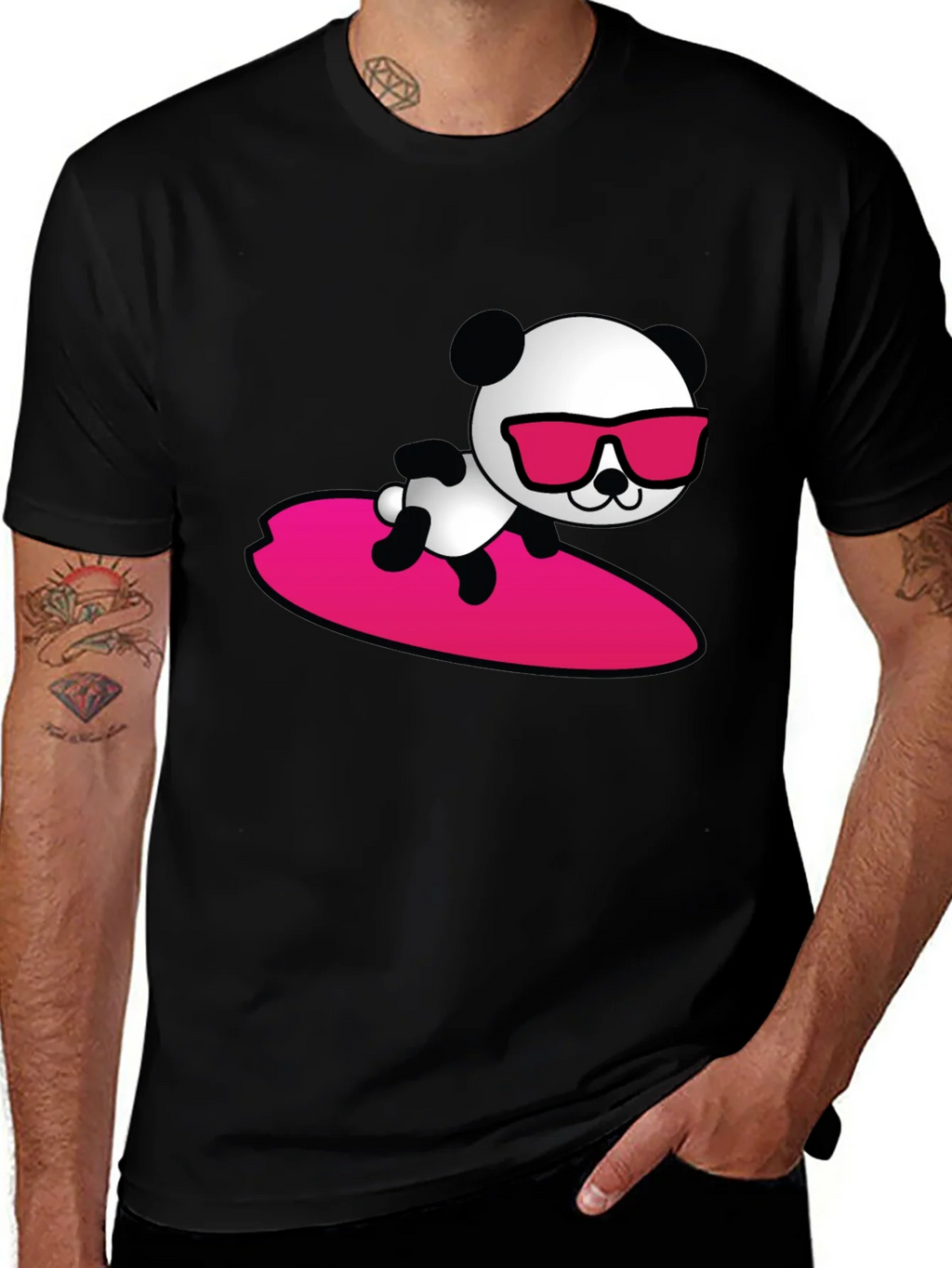 Cool Panda Surfing T-Shirt - Black