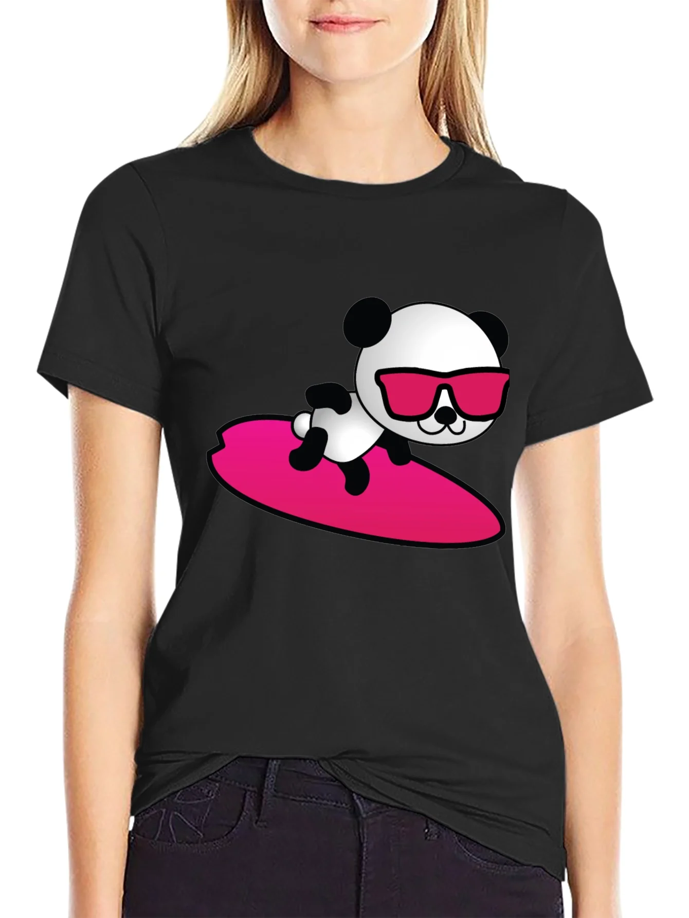 Cool Panda Surfing T-Shirt - Black