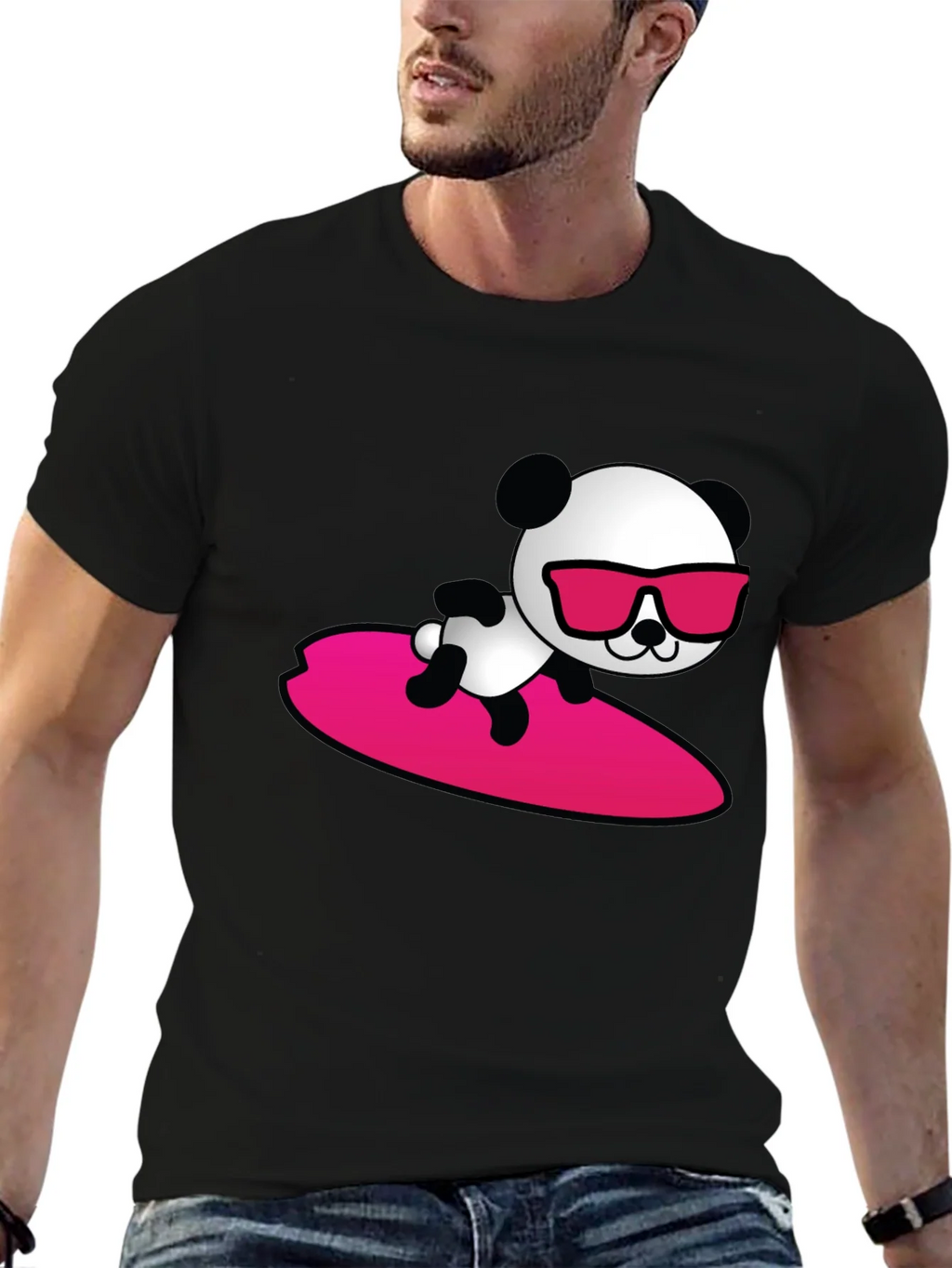 Cool Panda Surfing T-Shirt - Black