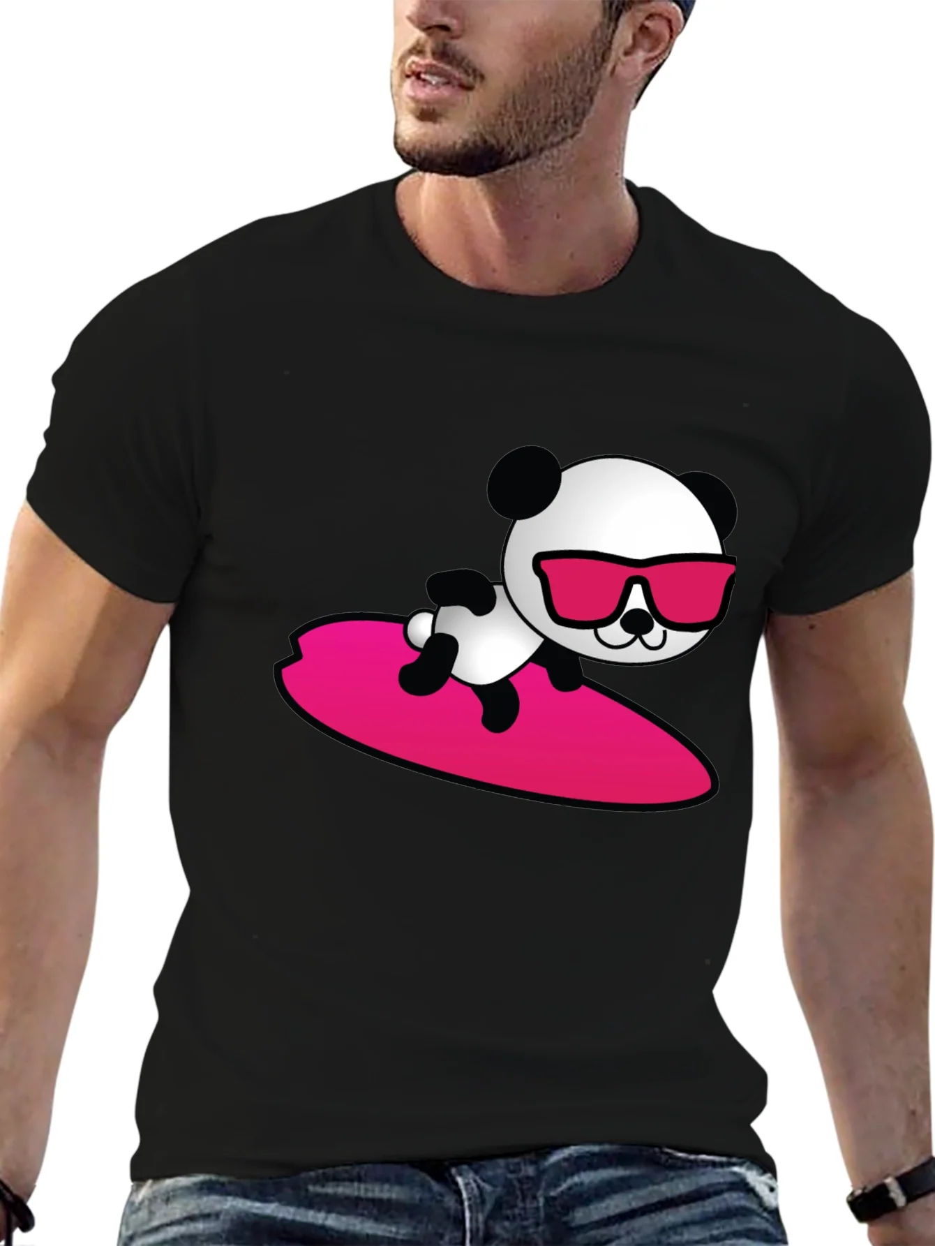 Cool Panda Surfing T-Shirt - Black