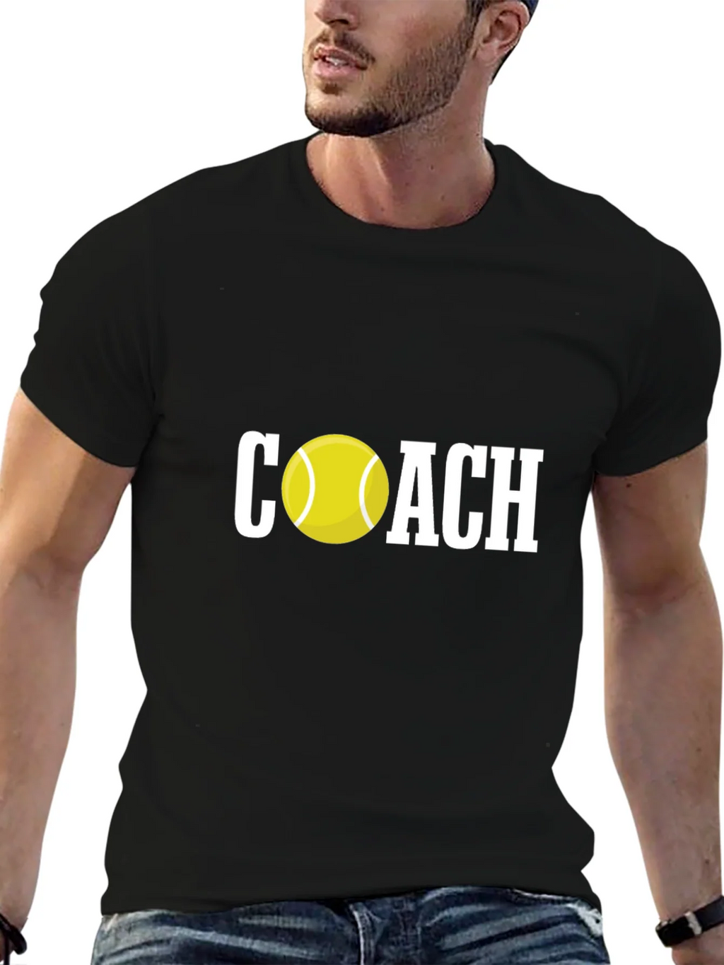 Tennis Coach Graphic Tee - Black Cotton T-Shirt