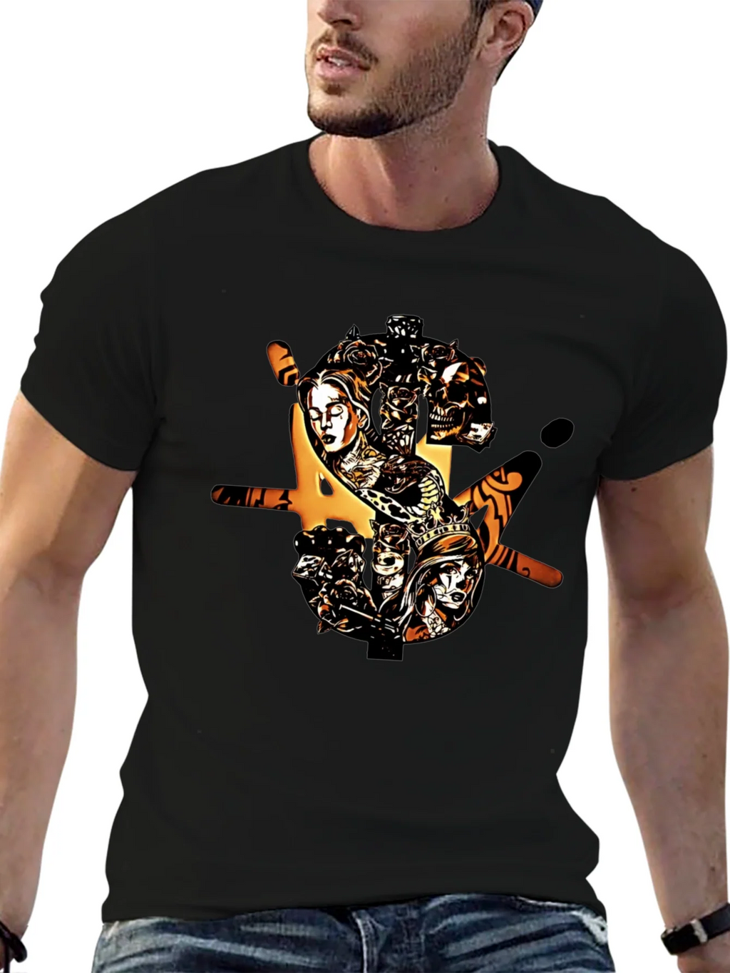 Edgy Graphic Print Black T-Shirt for Men