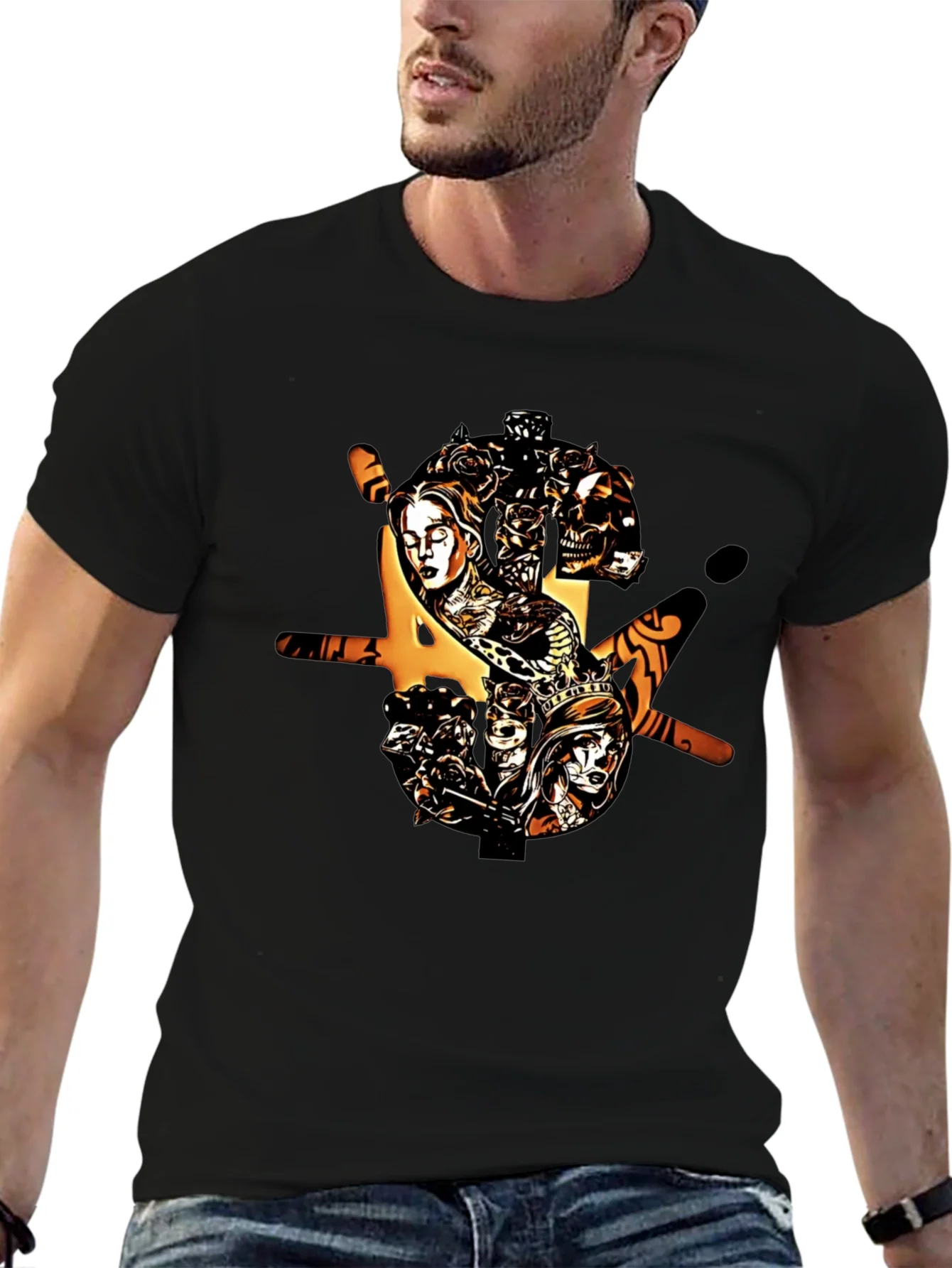 Edgy Graphic Print Black T-Shirt for Men