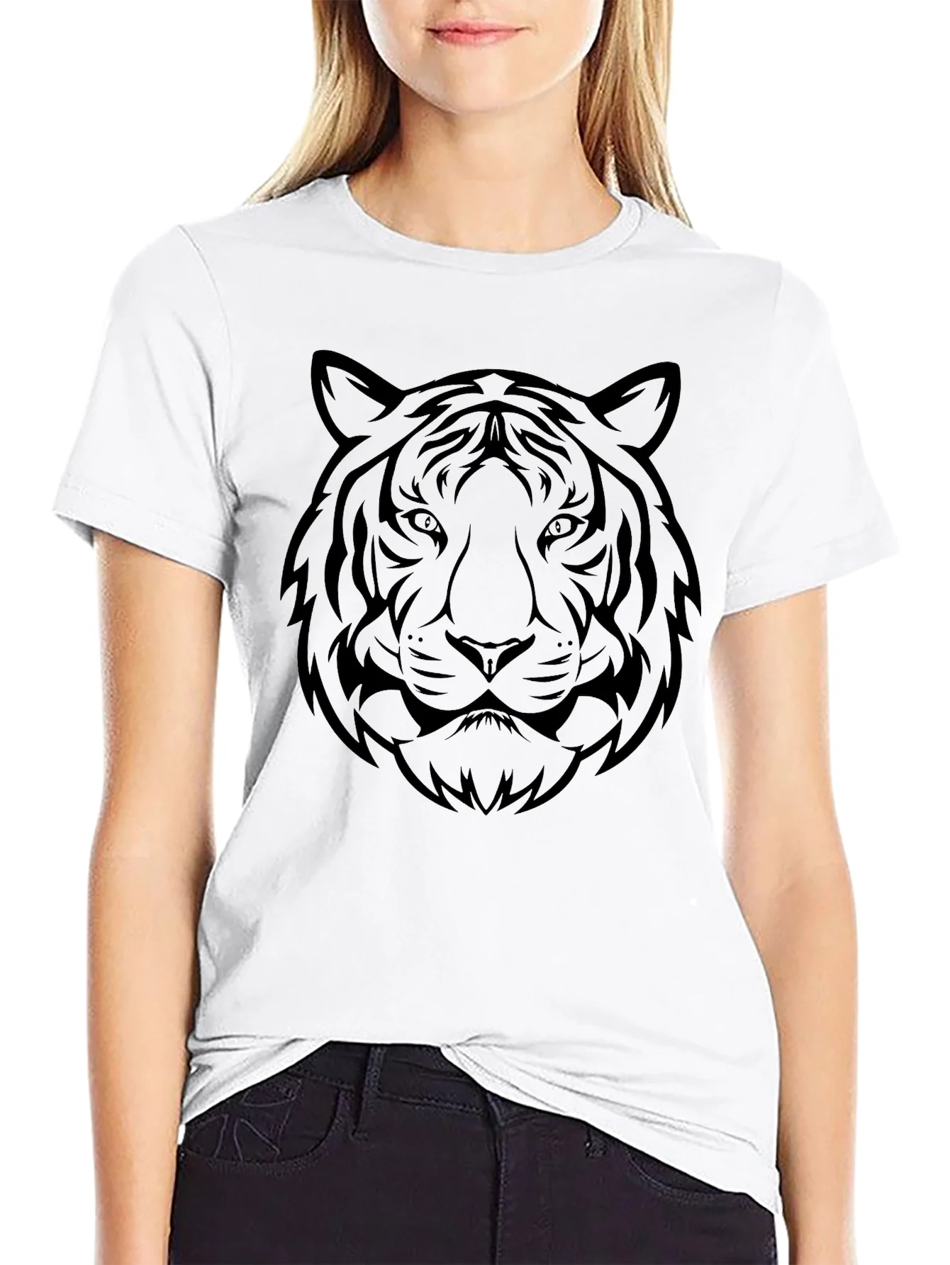 Black Tiger Graphic Print T-Shirt
