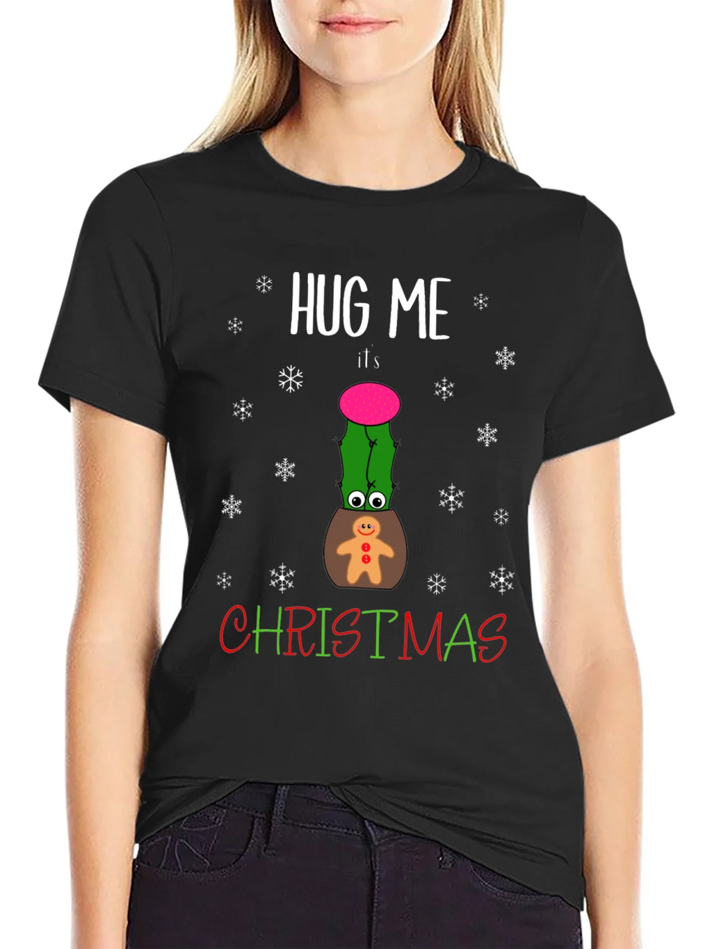 Hug Me Christmas Cactus Graphic T-Shirt