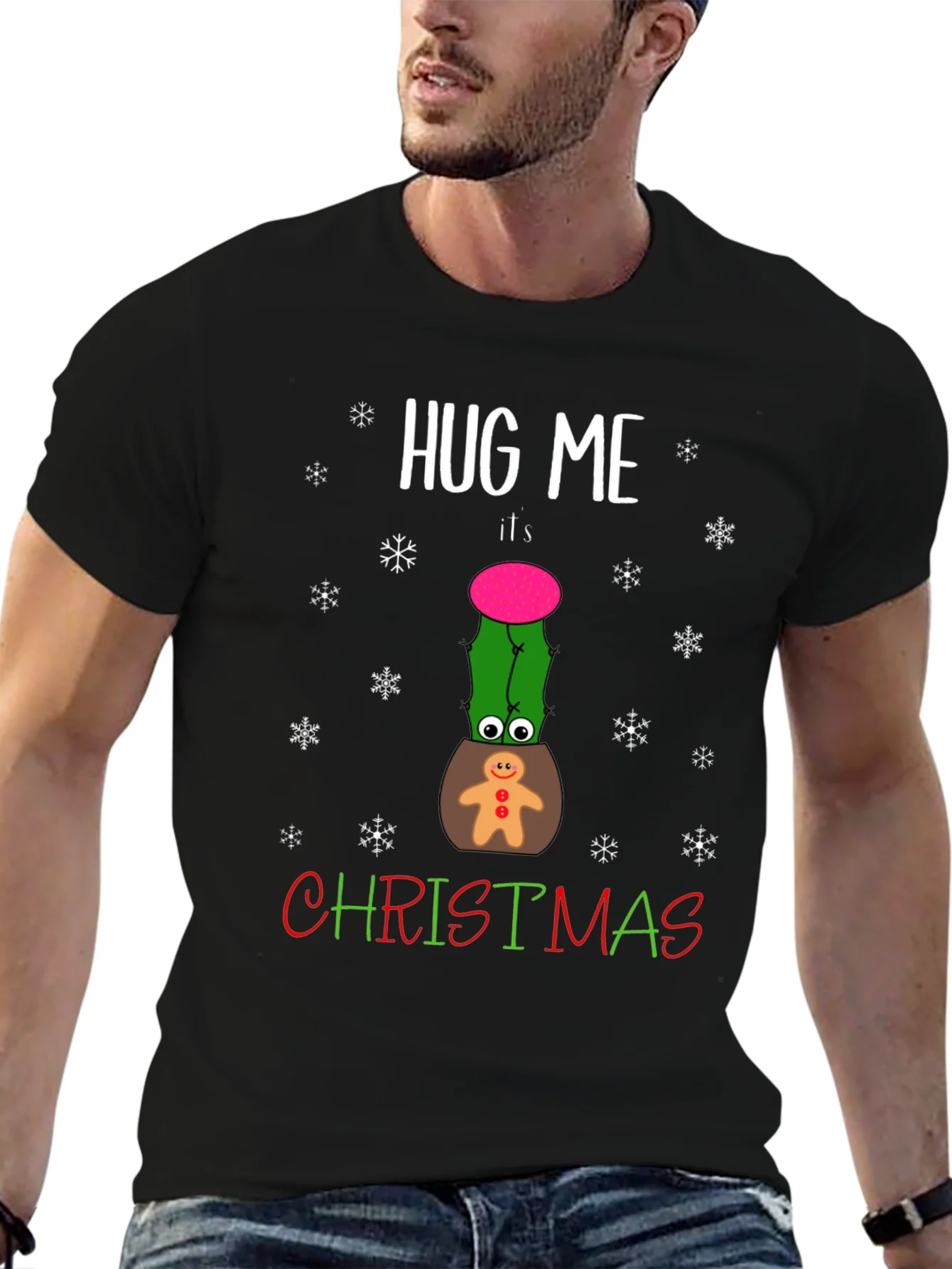 Hug Me Christmas Cactus Graphic T-Shirt