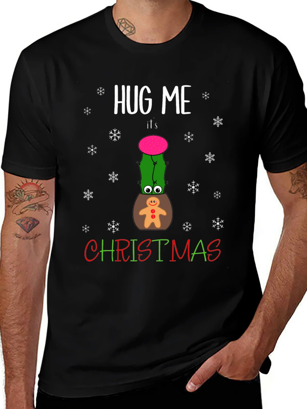 Hug Me Christmas Cactus Graphic T-Shirt