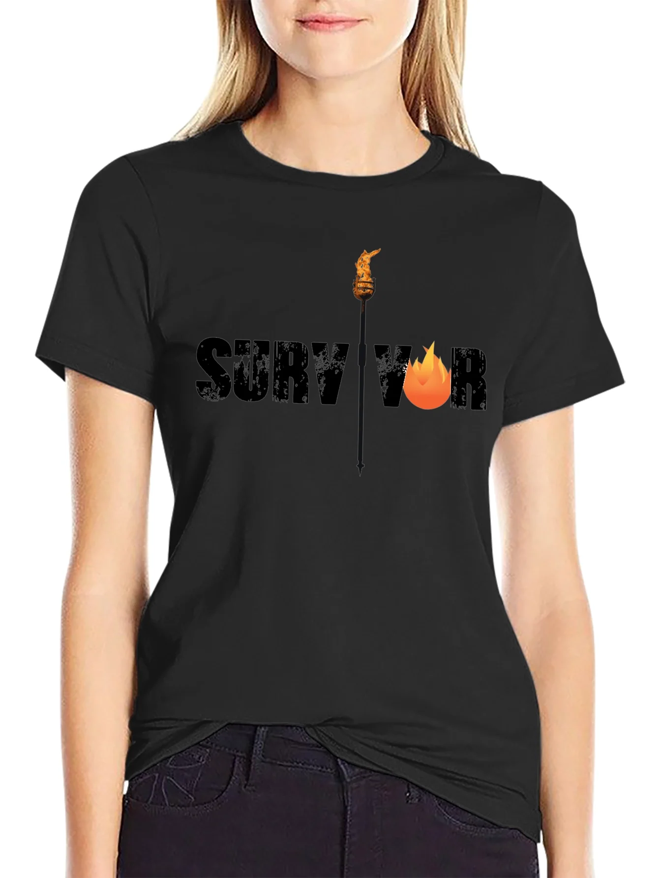 Survivor Graphic Tee - Black Cotton T-Shirt