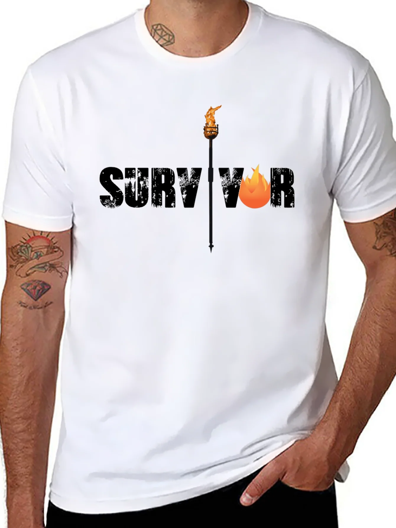 Survivor Graphic Tee - Black Cotton T-Shirt