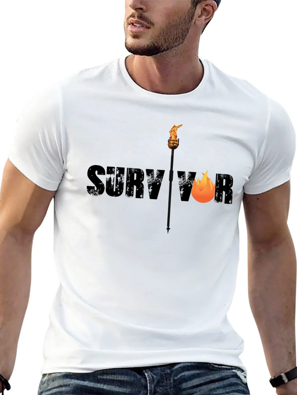 Survivor Graphic Tee - Black Cotton T-Shirt