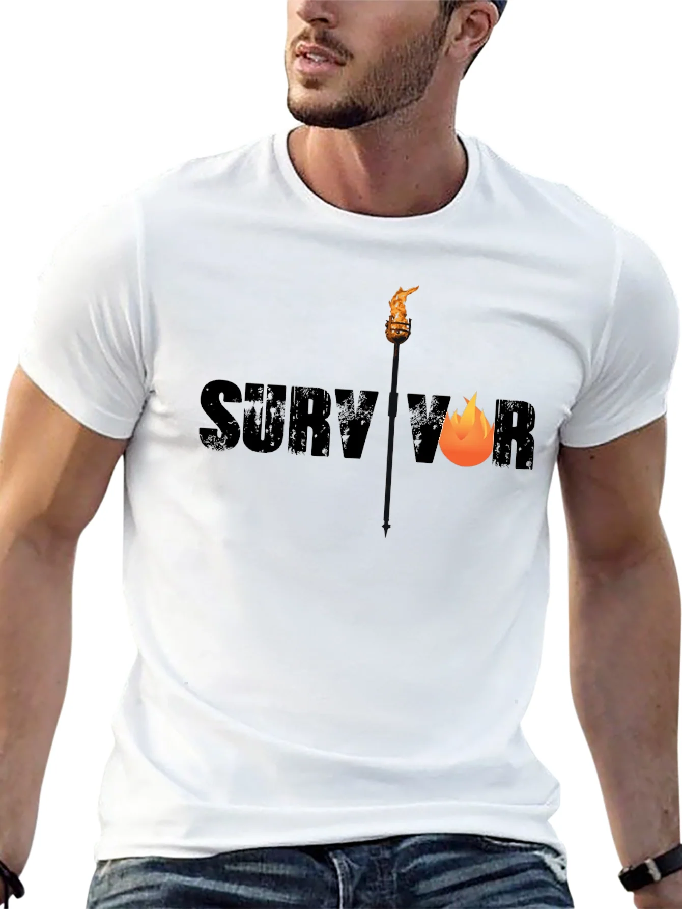 Survivor Graphic Tee - Black Cotton T-Shirt