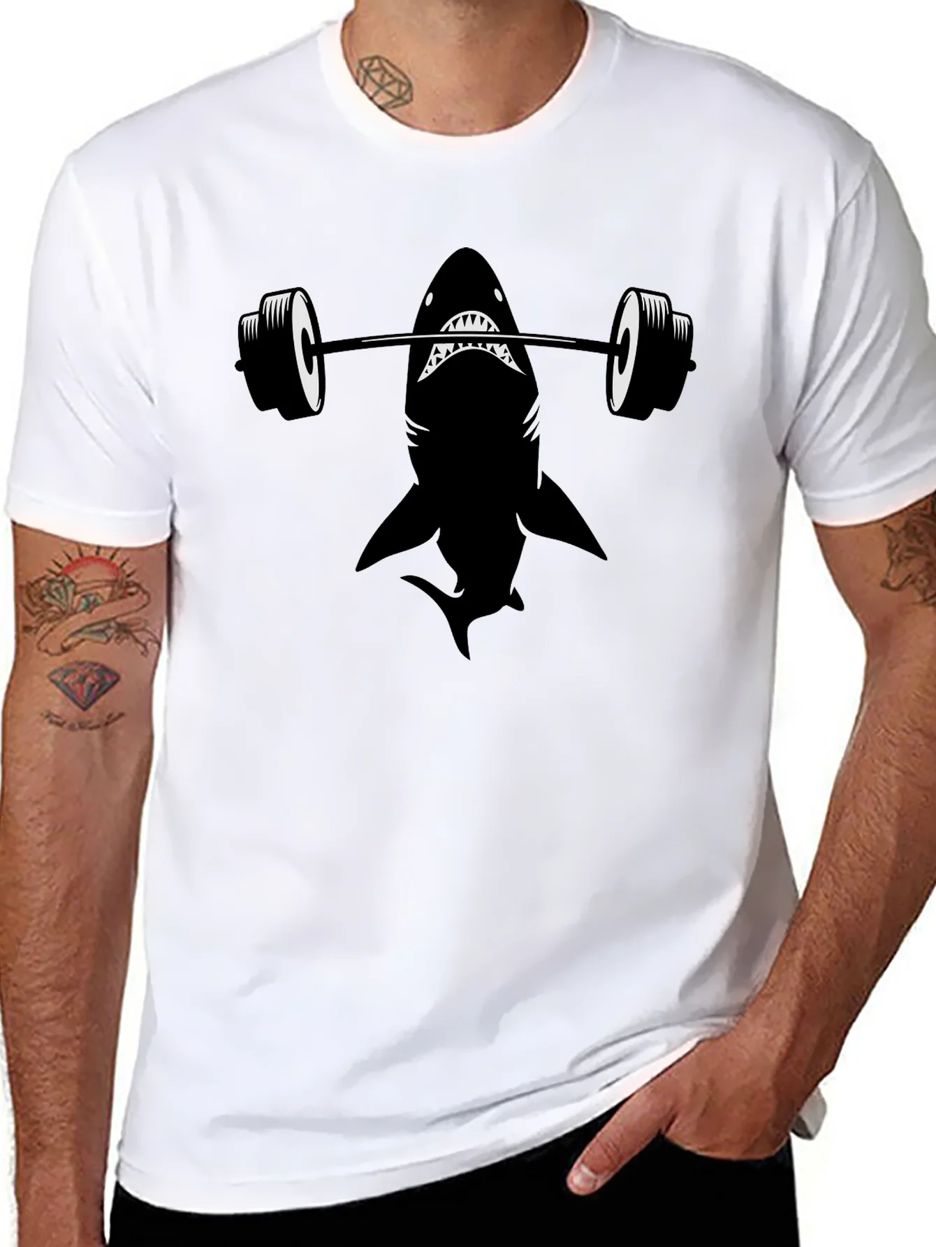 Weightlifting Shark Graphic Tee - Black Cotton T-Shirt