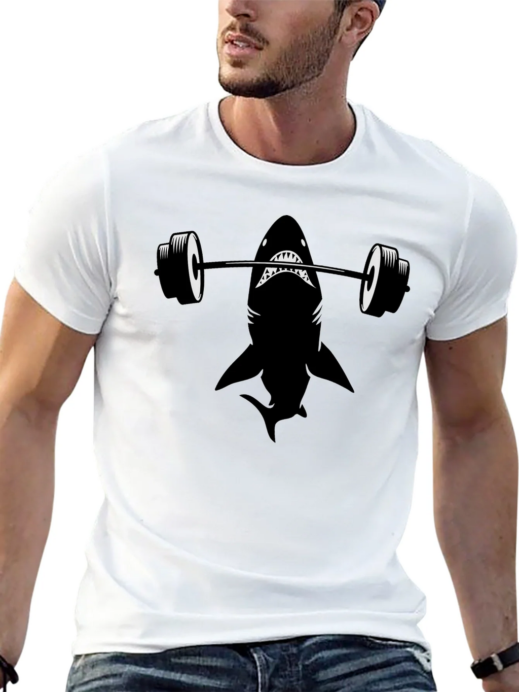 Weightlifting Shark Graphic Tee - Black Cotton T-Shirt