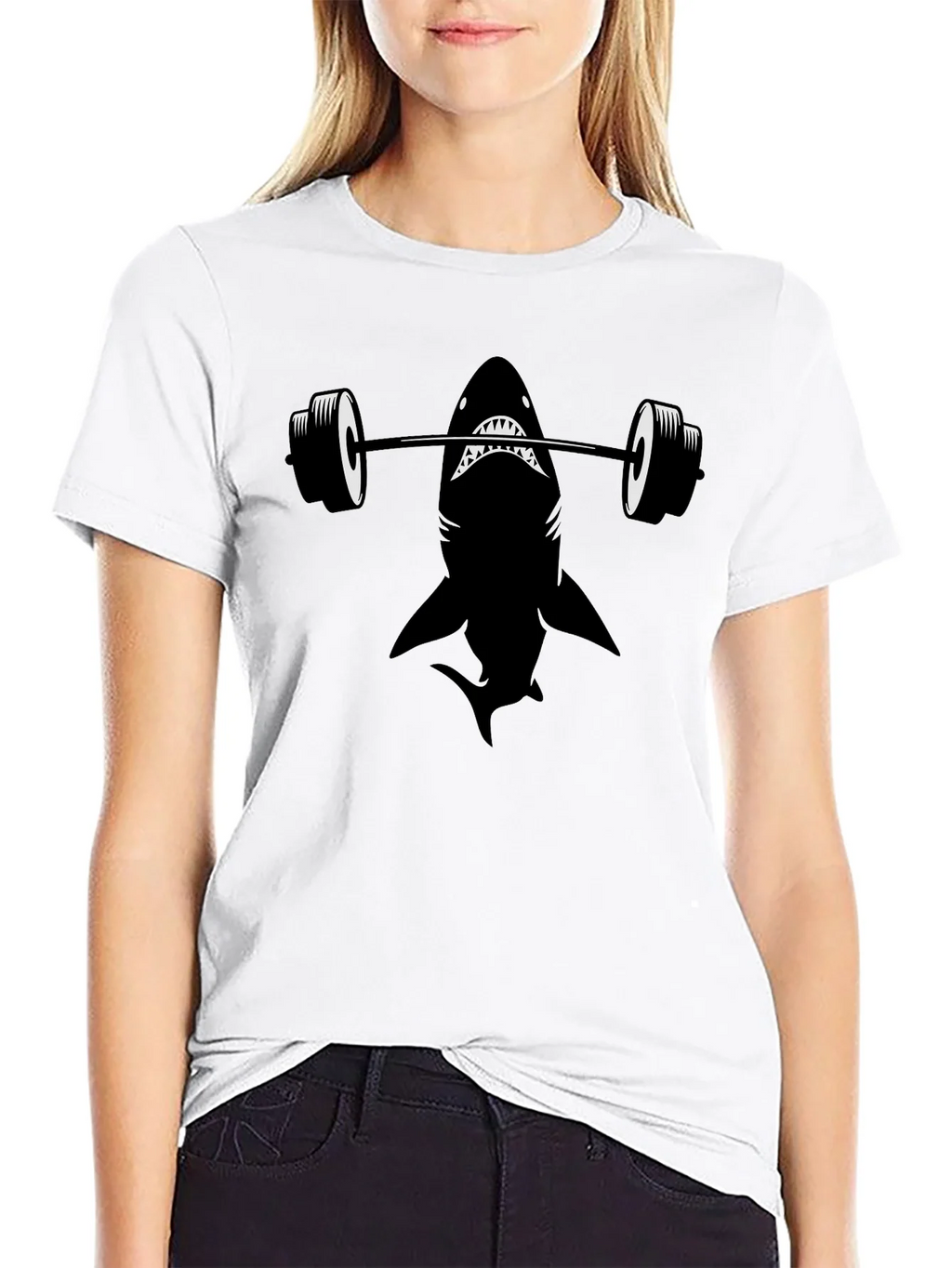 Weightlifting Shark Graphic Tee - Black Cotton T-Shirt