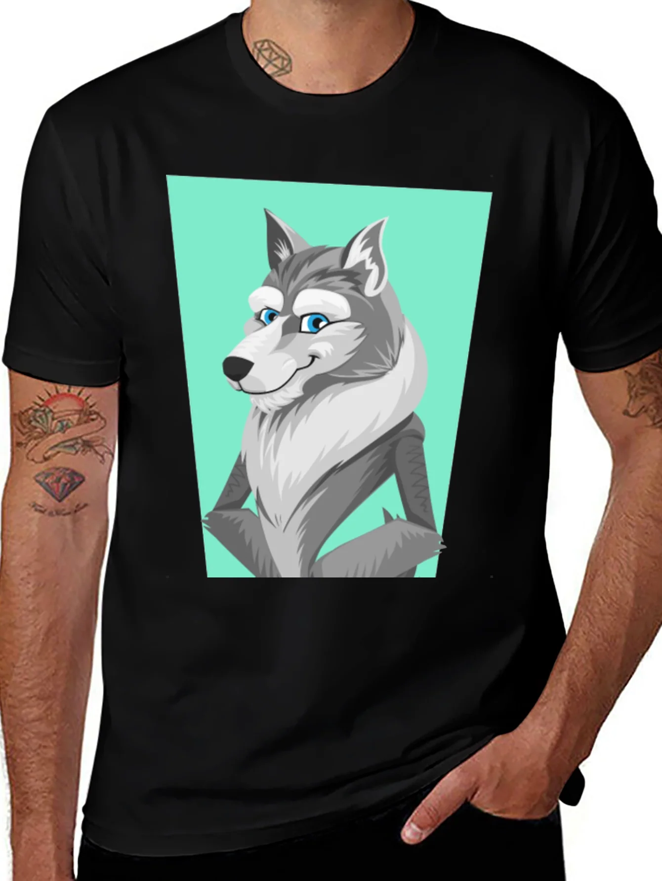 Cartoon Wolf Graphic Tee - Unisex Black T-Shirt