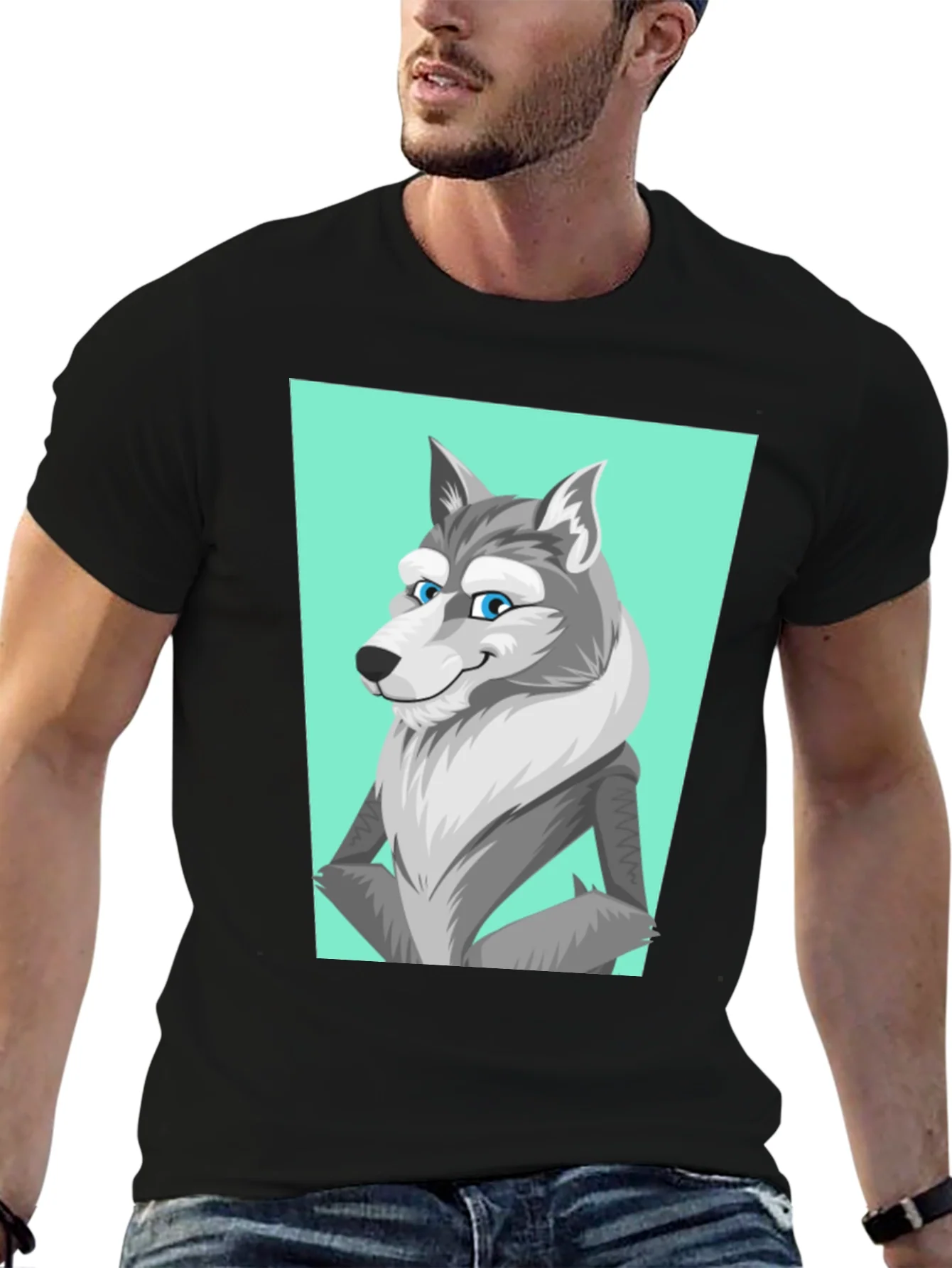 Cartoon Wolf Graphic Tee - Unisex Black T-Shirt