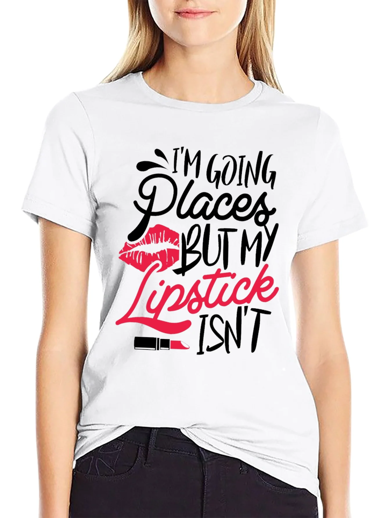 Im Going Places T-Shirt with Lipstick Graphic