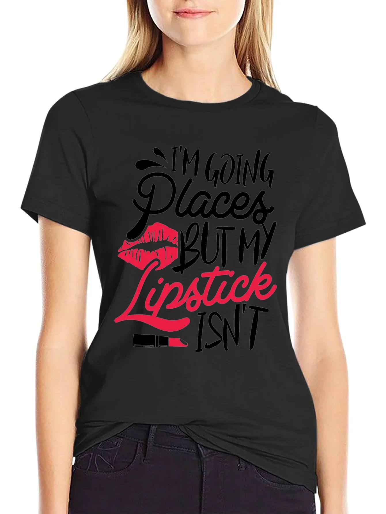 Im Going Places T-Shirt with Lipstick Graphic