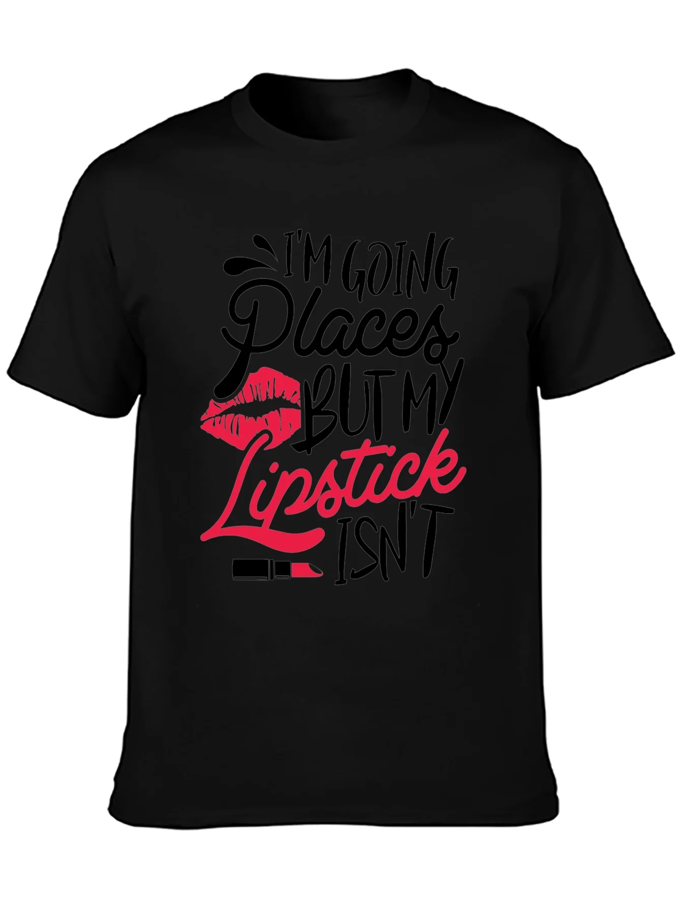 Im Going Places T-Shirt with Lipstick Graphic
