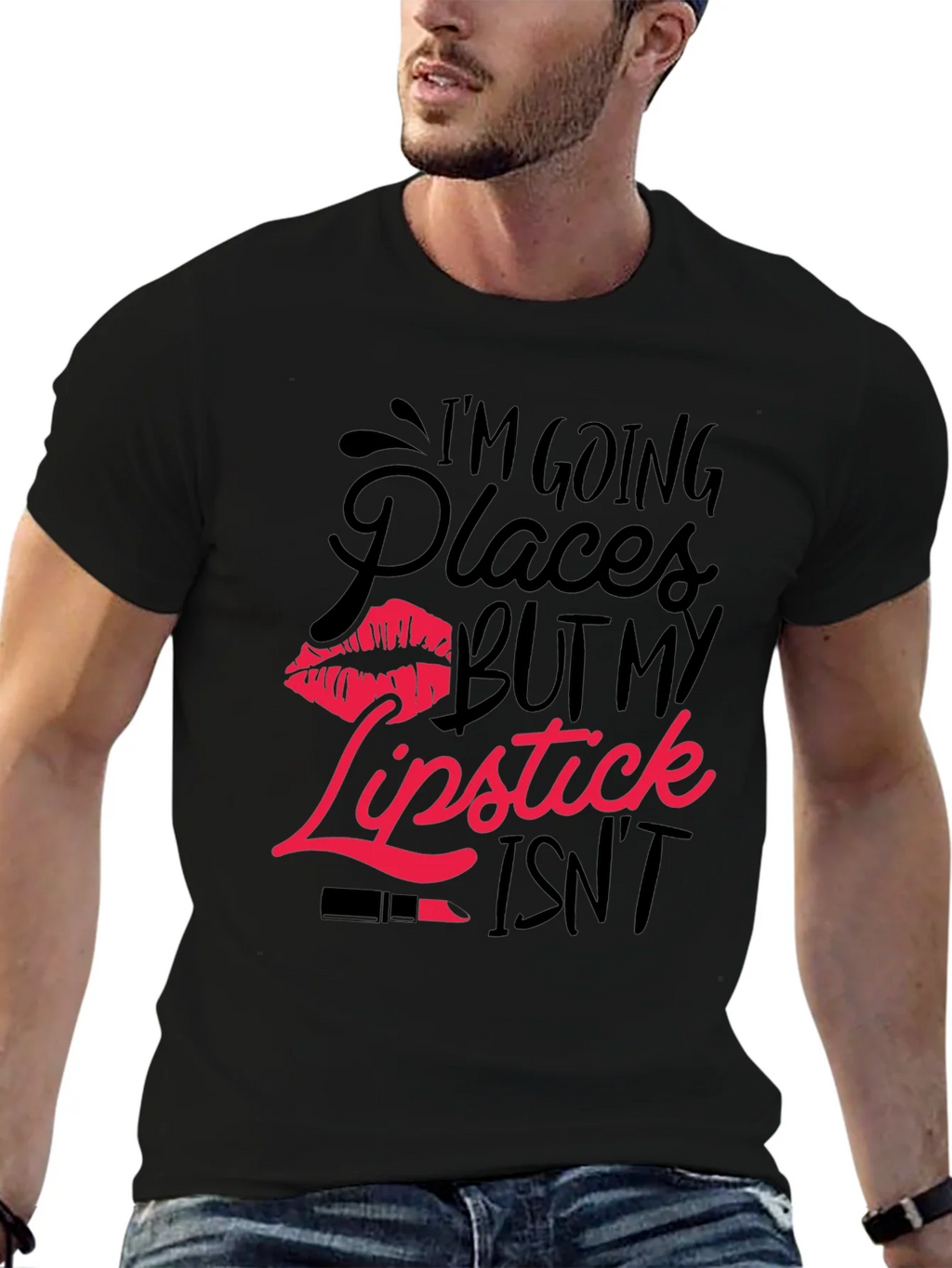Im Going Places T-Shirt with Lipstick Graphic