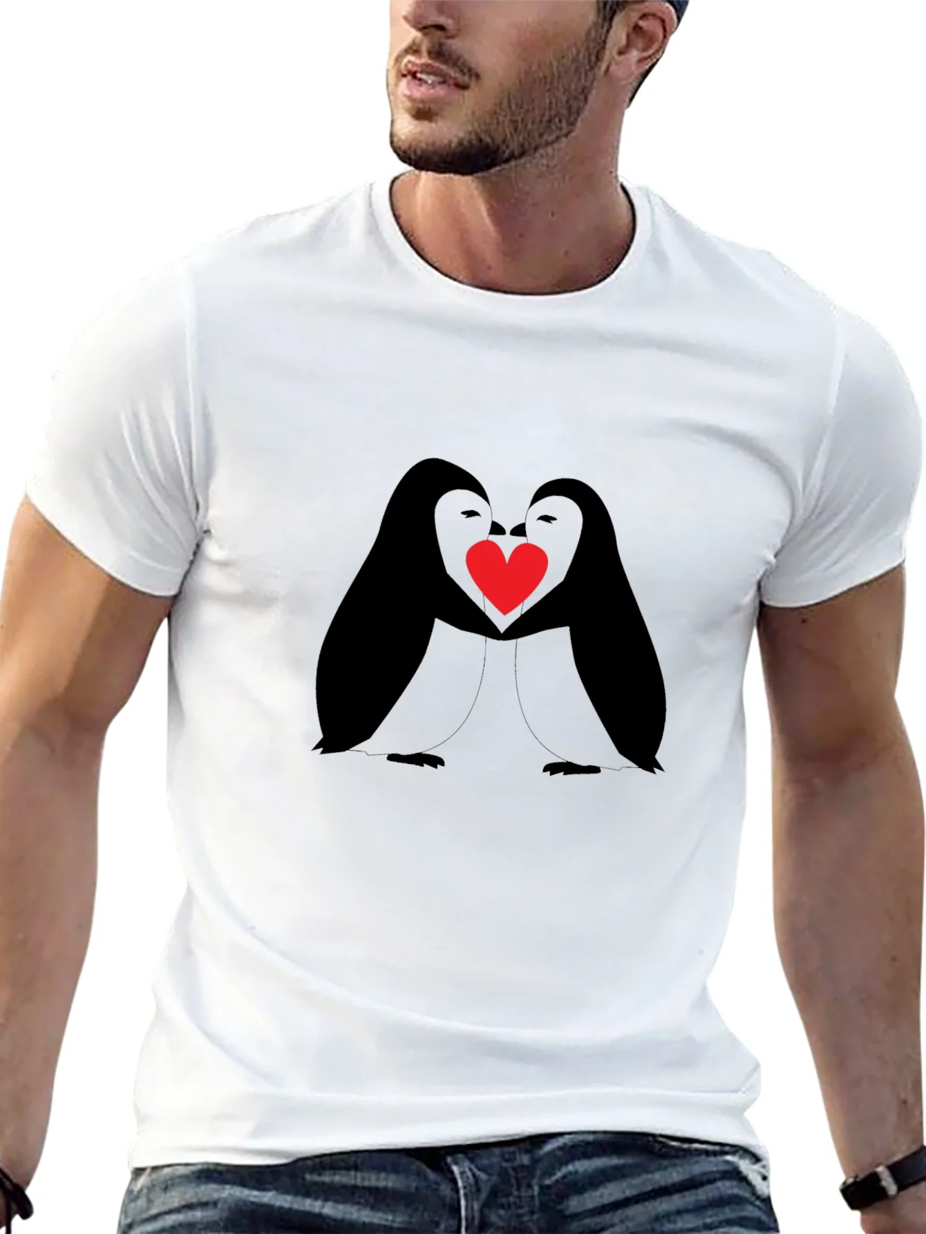 Penguin Love Heart Graphic Black T-Shirt