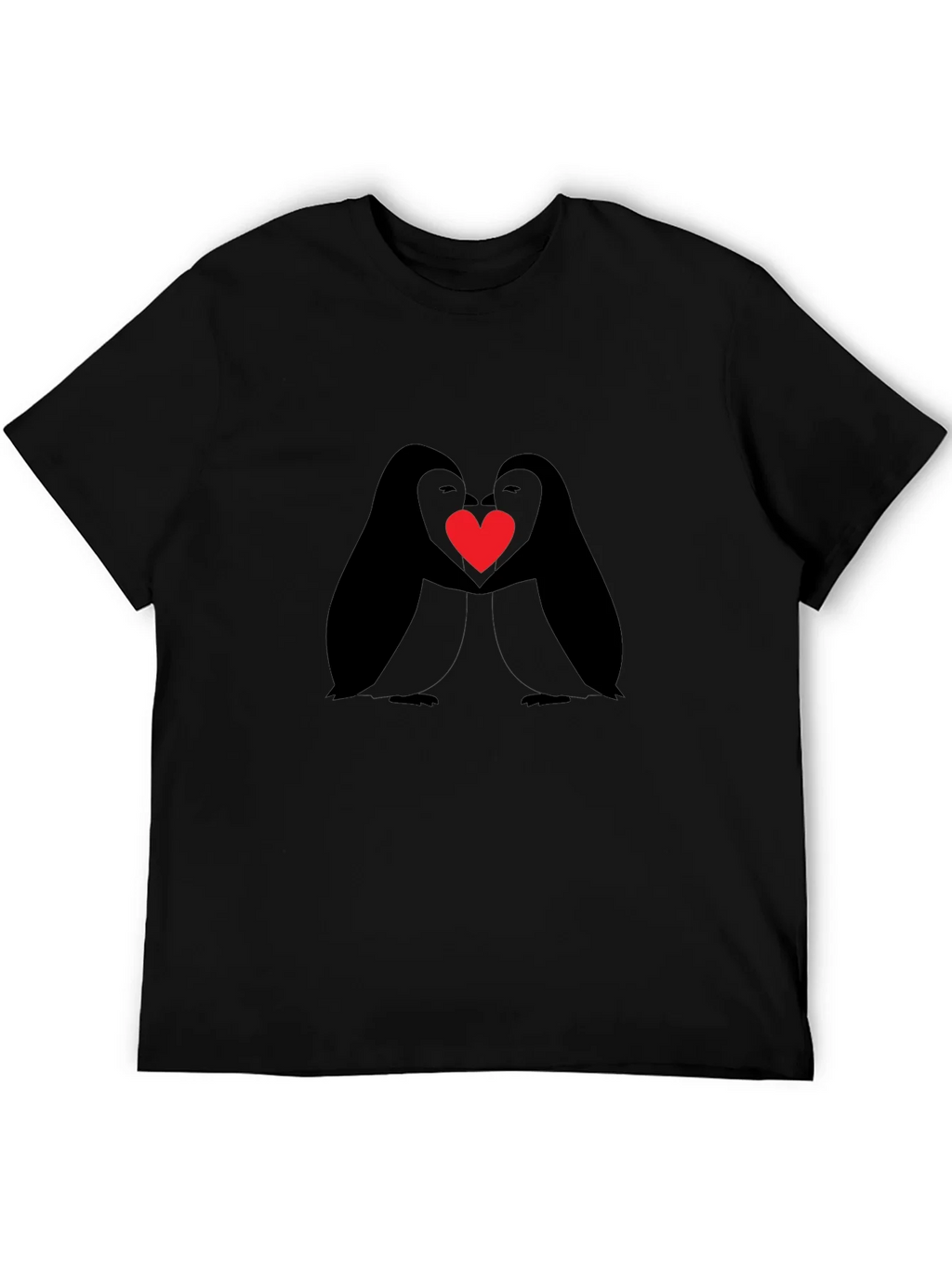 Penguin Love Heart Graphic Black T-Shirt