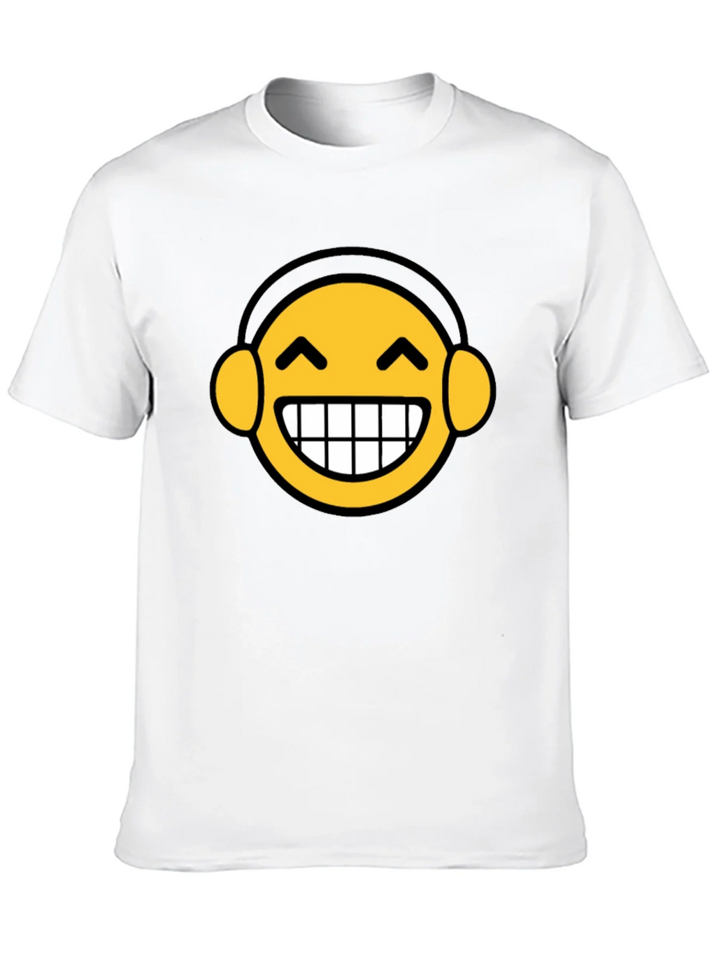 Funny Emoji Headphone Graphic Tee - Black