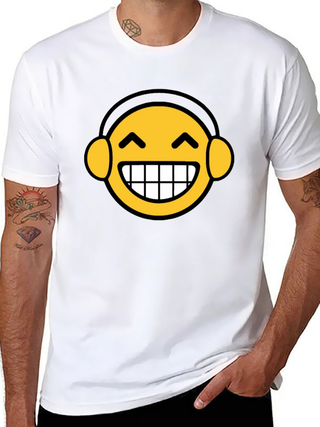 Funny Emoji Headphone Graphic Tee - Black