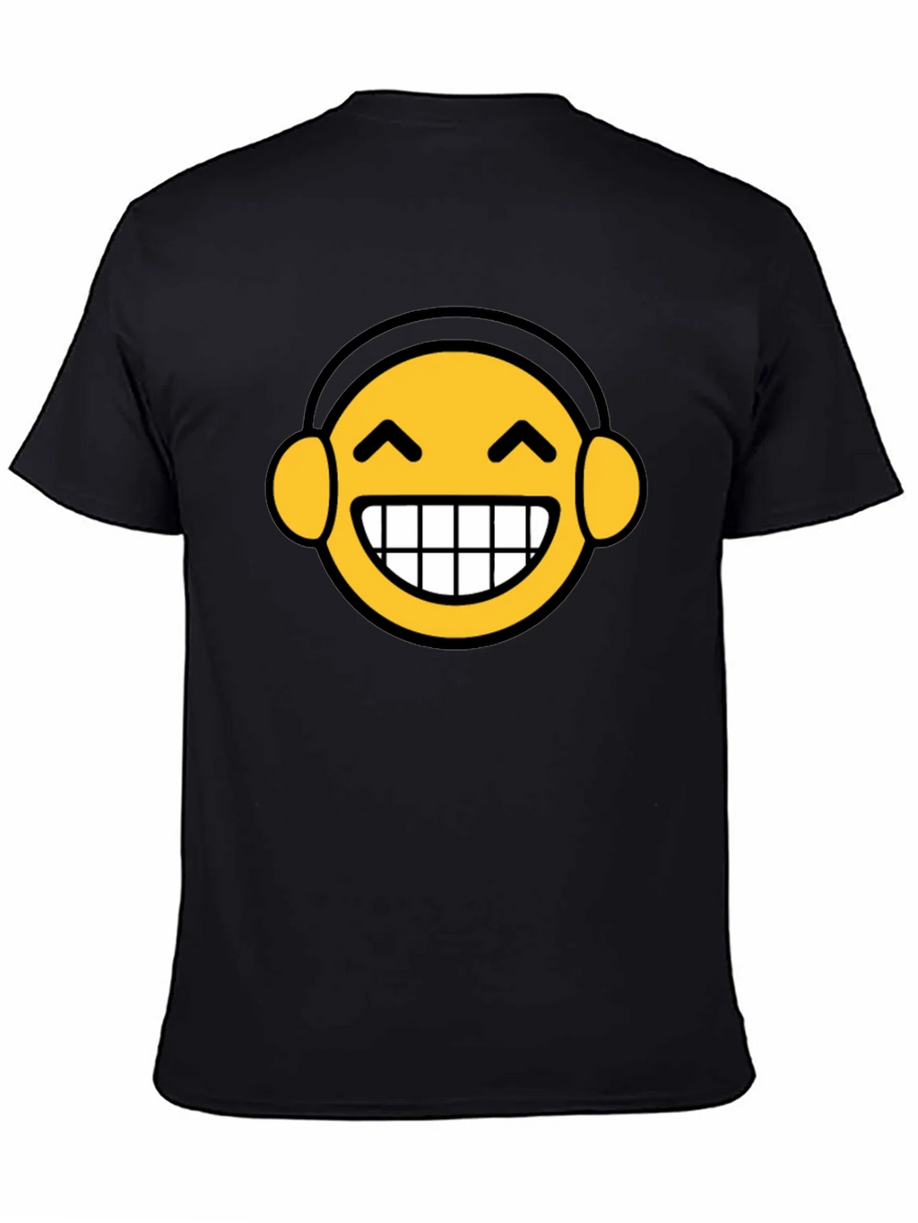 Funny Emoji Headphone Graphic Tee - Black