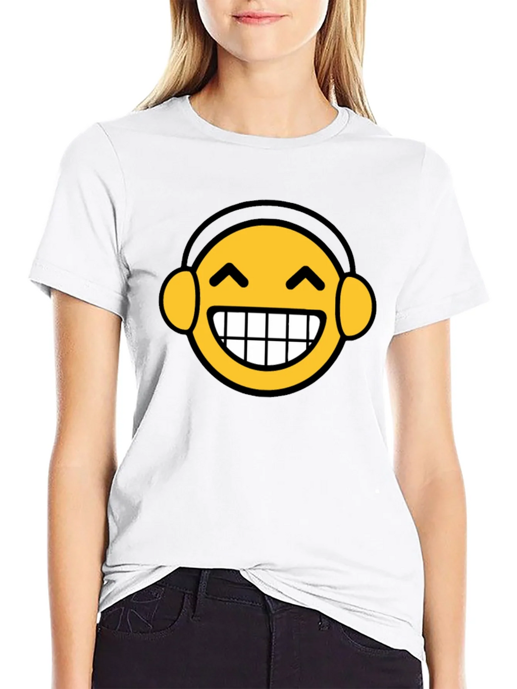 Funny Emoji Headphone Graphic Tee - Black