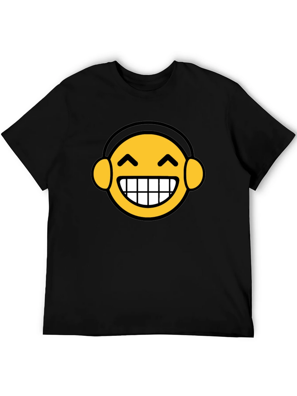 Funny Emoji Headphone Graphic Tee - Black