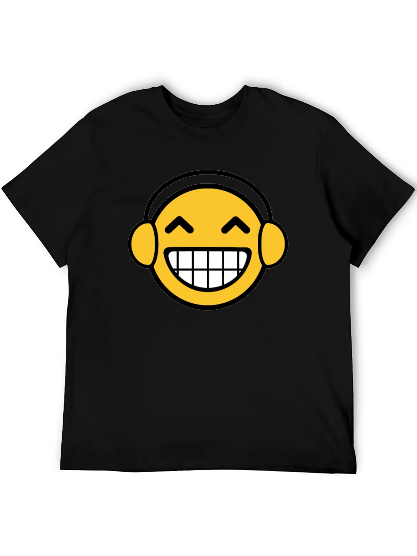 Funny Emoji Headphone Graphic Tee - Black