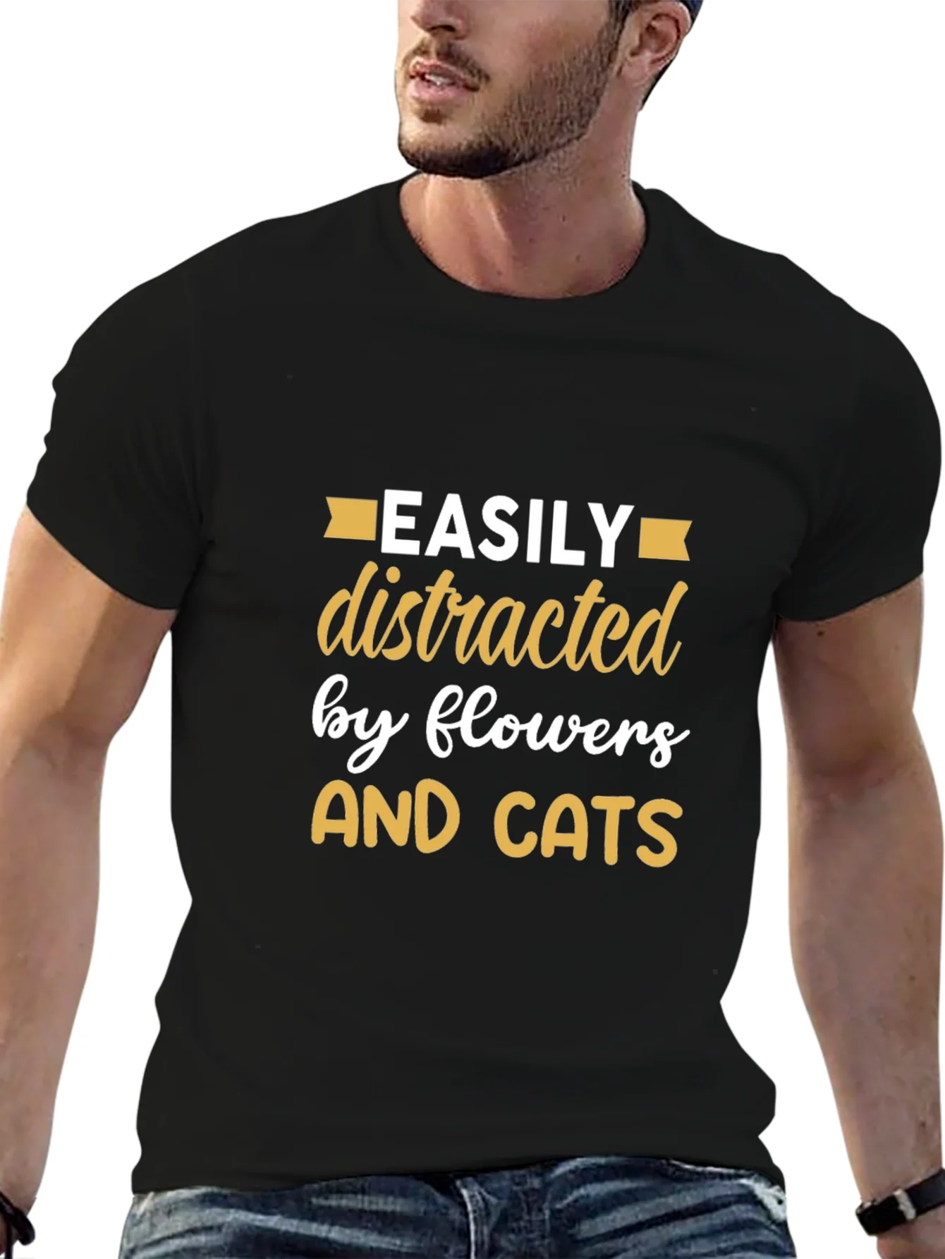 Easily Distracted By Flowers & Cats T-Shirt