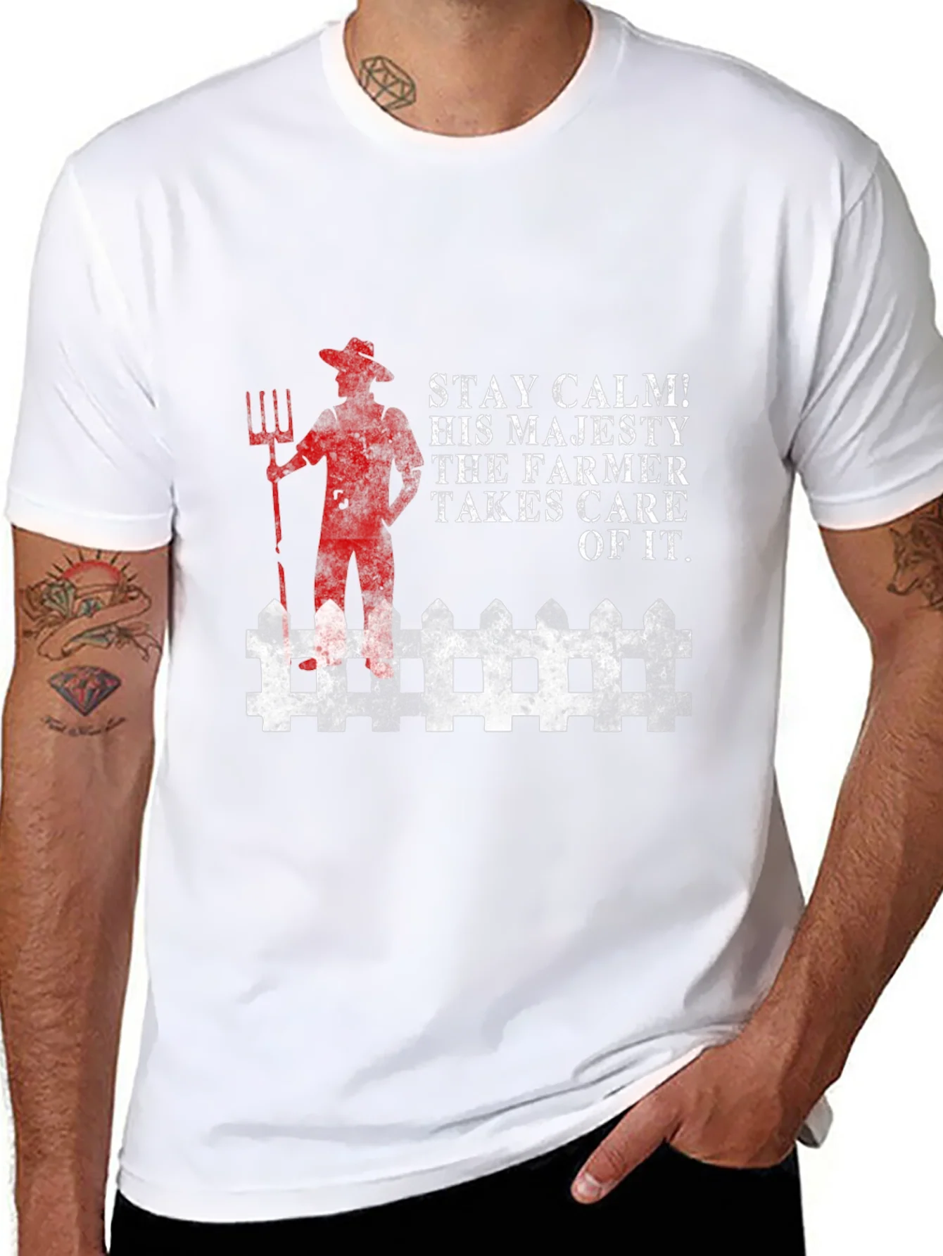 Stay Calm Farmer T-Shirt - Black Cotton Blend