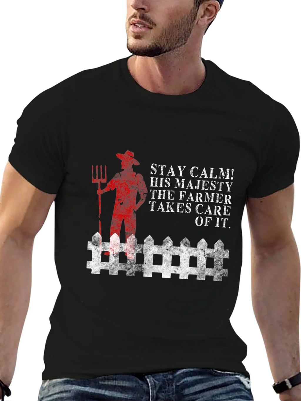 Stay Calm Farmer T-Shirt - Black Cotton Blend
