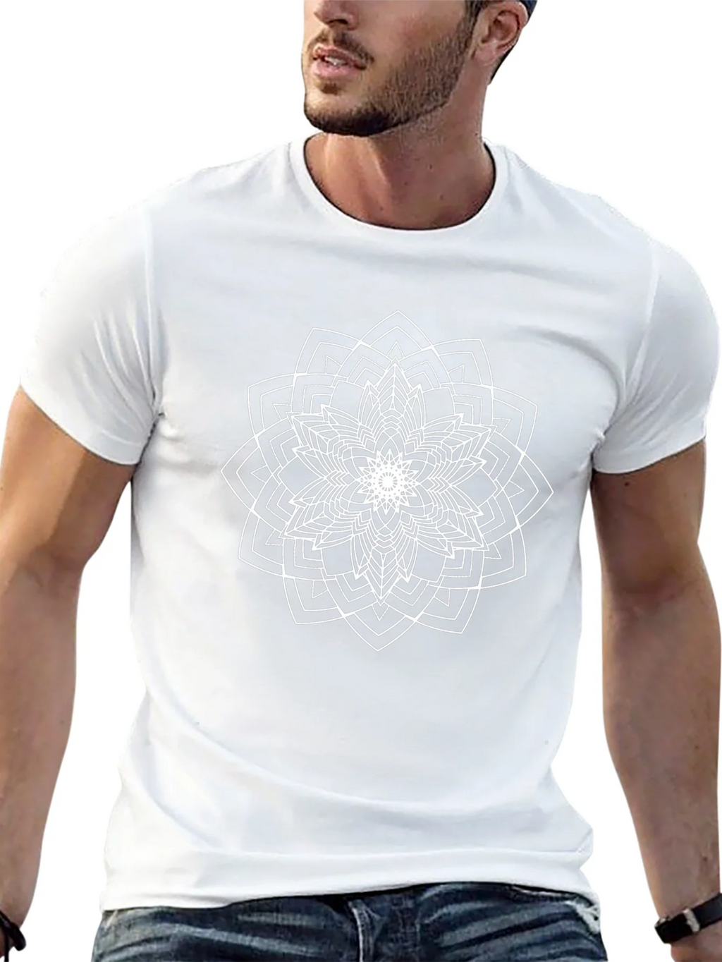 Geometric Mandala Graphic Tee - Black