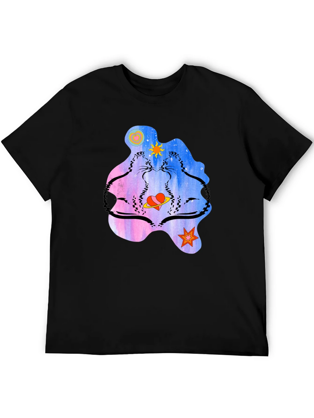 Cosmic Cats Graphic T-Shirt - Black