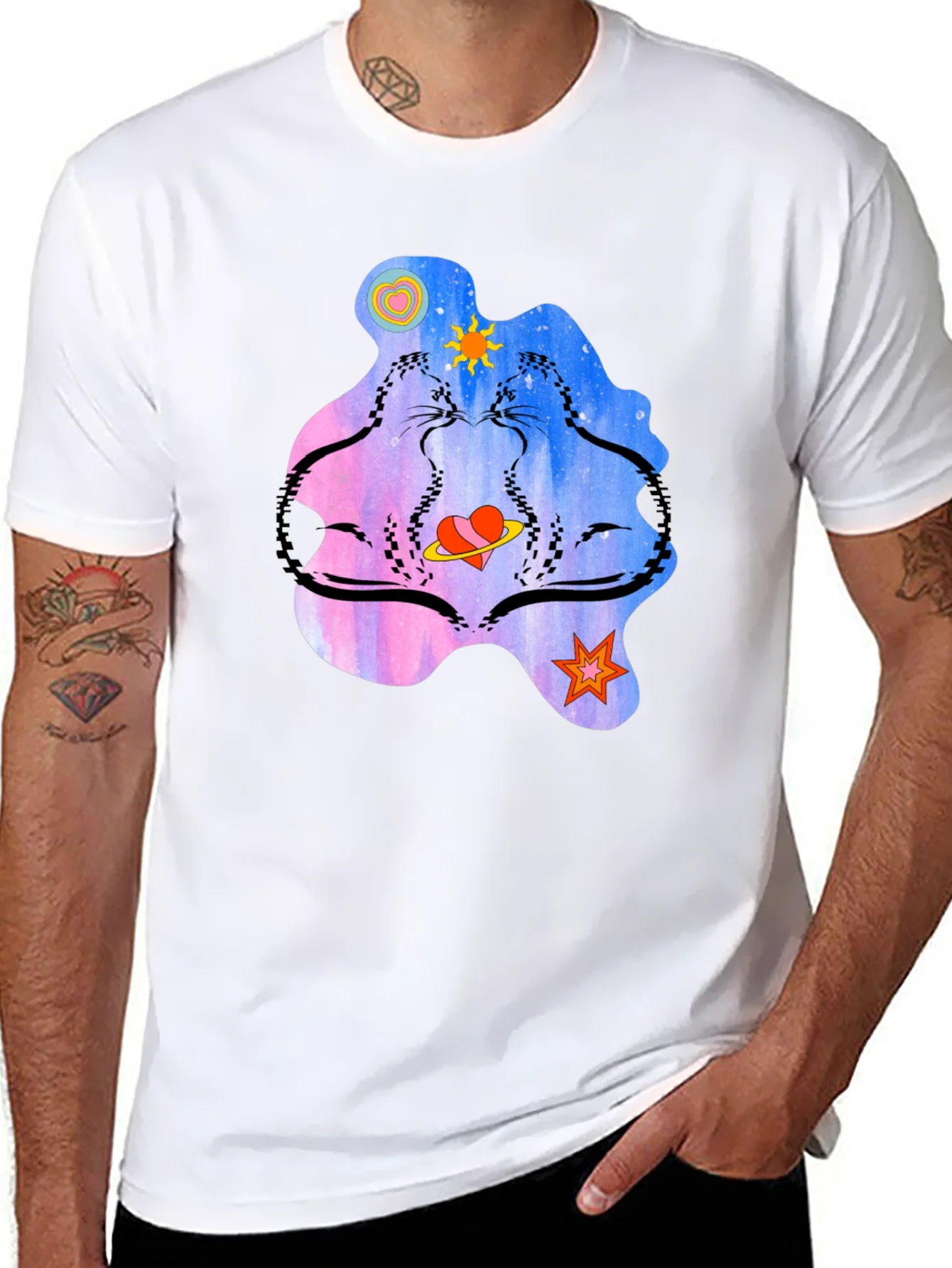 Cosmic Cats Graphic T-Shirt - Black