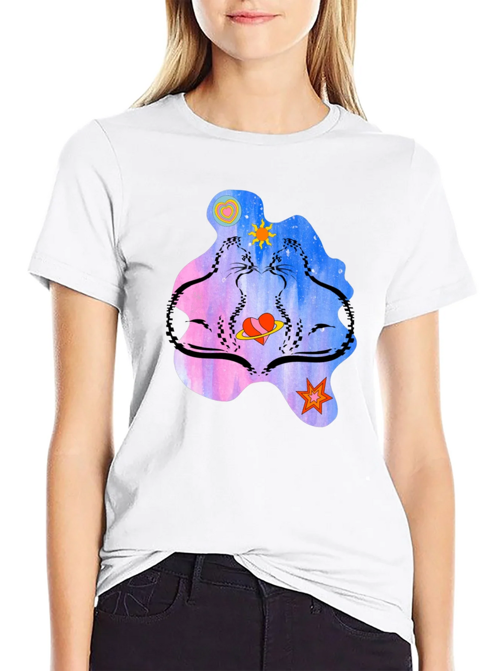 Cosmic Cats Graphic T-Shirt - Black