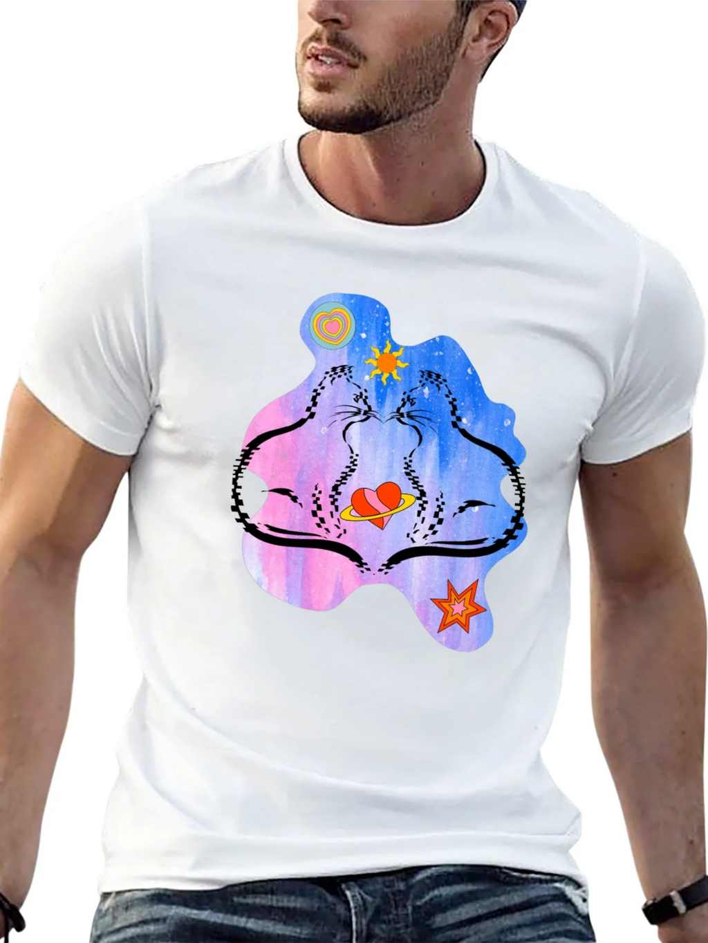 Cosmic Cats Graphic T-Shirt - Black