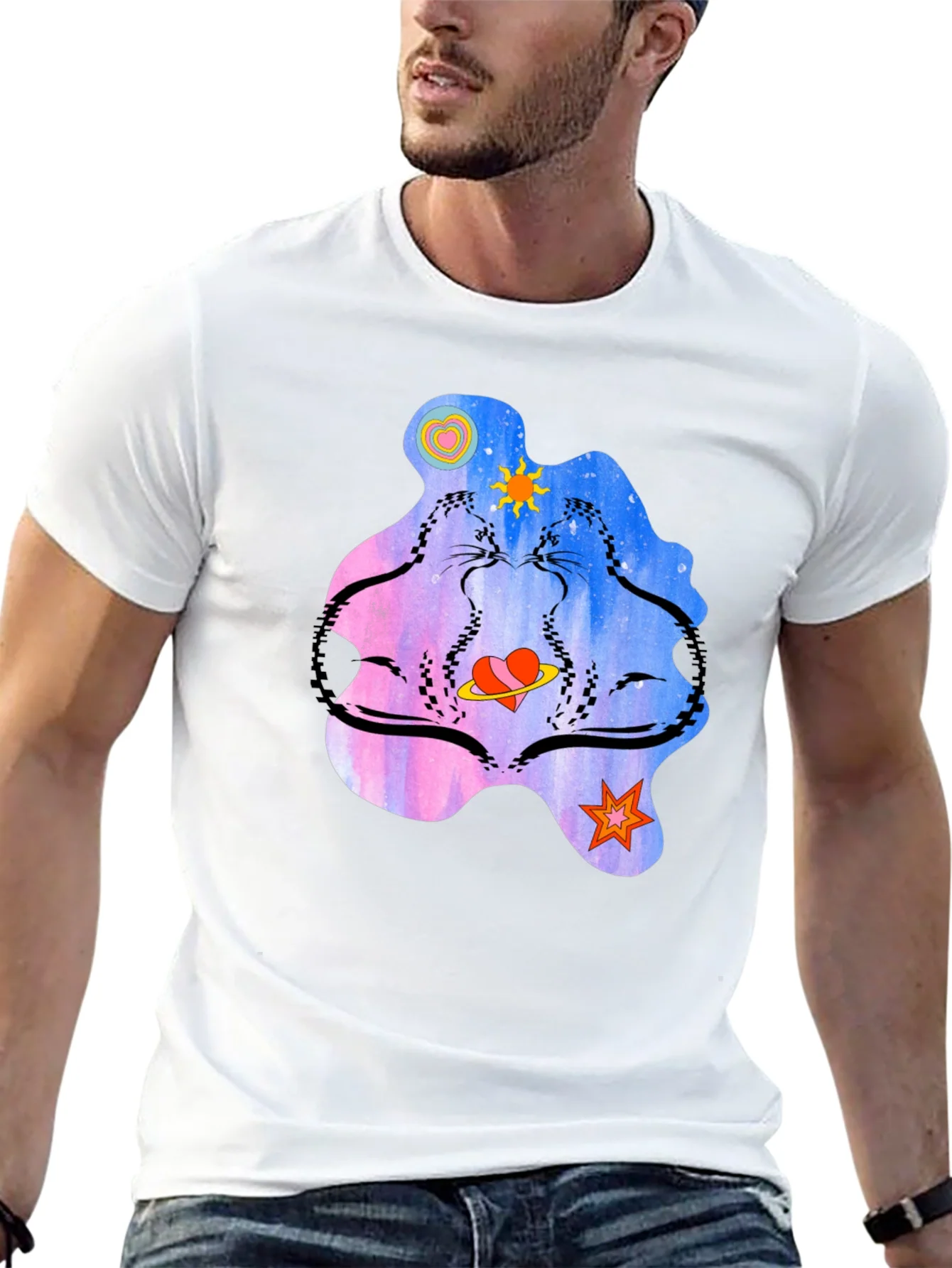 Cosmic Cats Graphic T-Shirt - Black