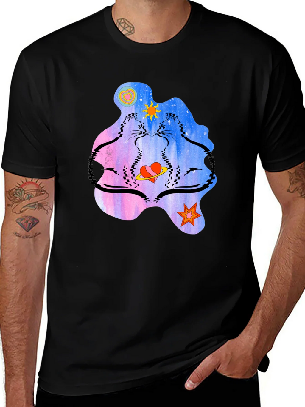 Cosmic Cats Graphic T-Shirt - Black