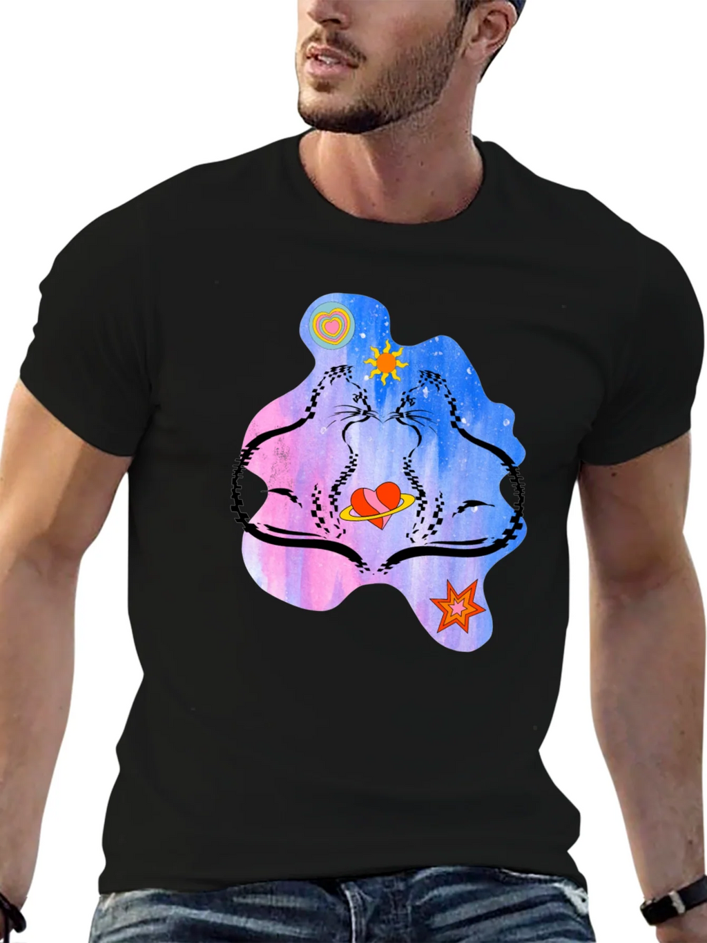 Cosmic Cats Graphic T-Shirt - Black