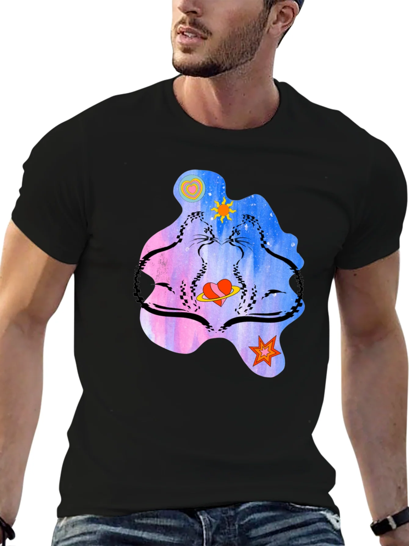 Cosmic Cats Graphic T-Shirt - Black