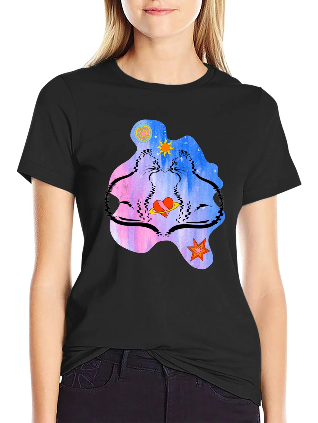 Cosmic Cats Graphic T-Shirt - Black
