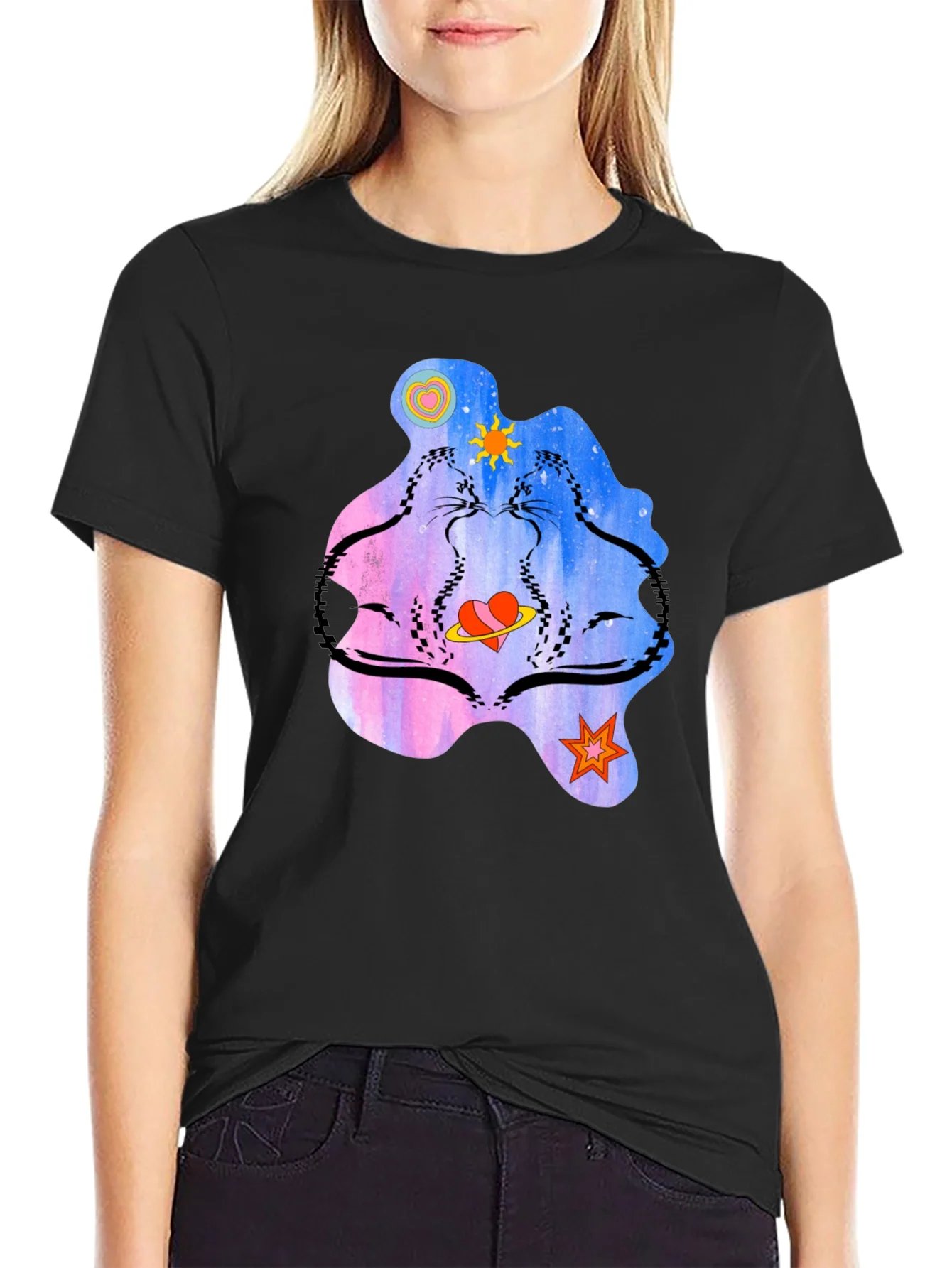 Cosmic Cats Graphic T-Shirt - Black