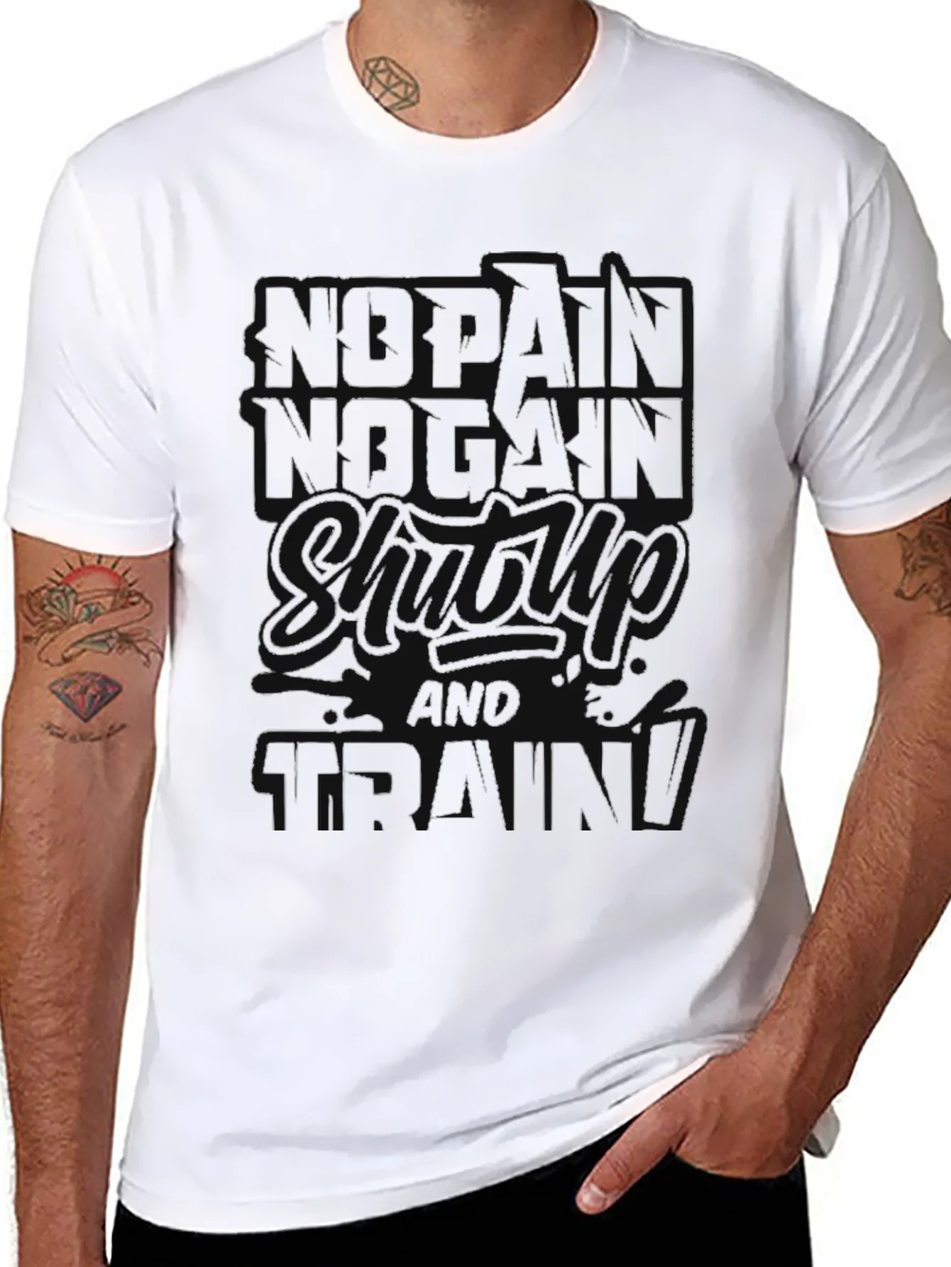No Pain No Gain Black T-Shirt Workout Motivation
