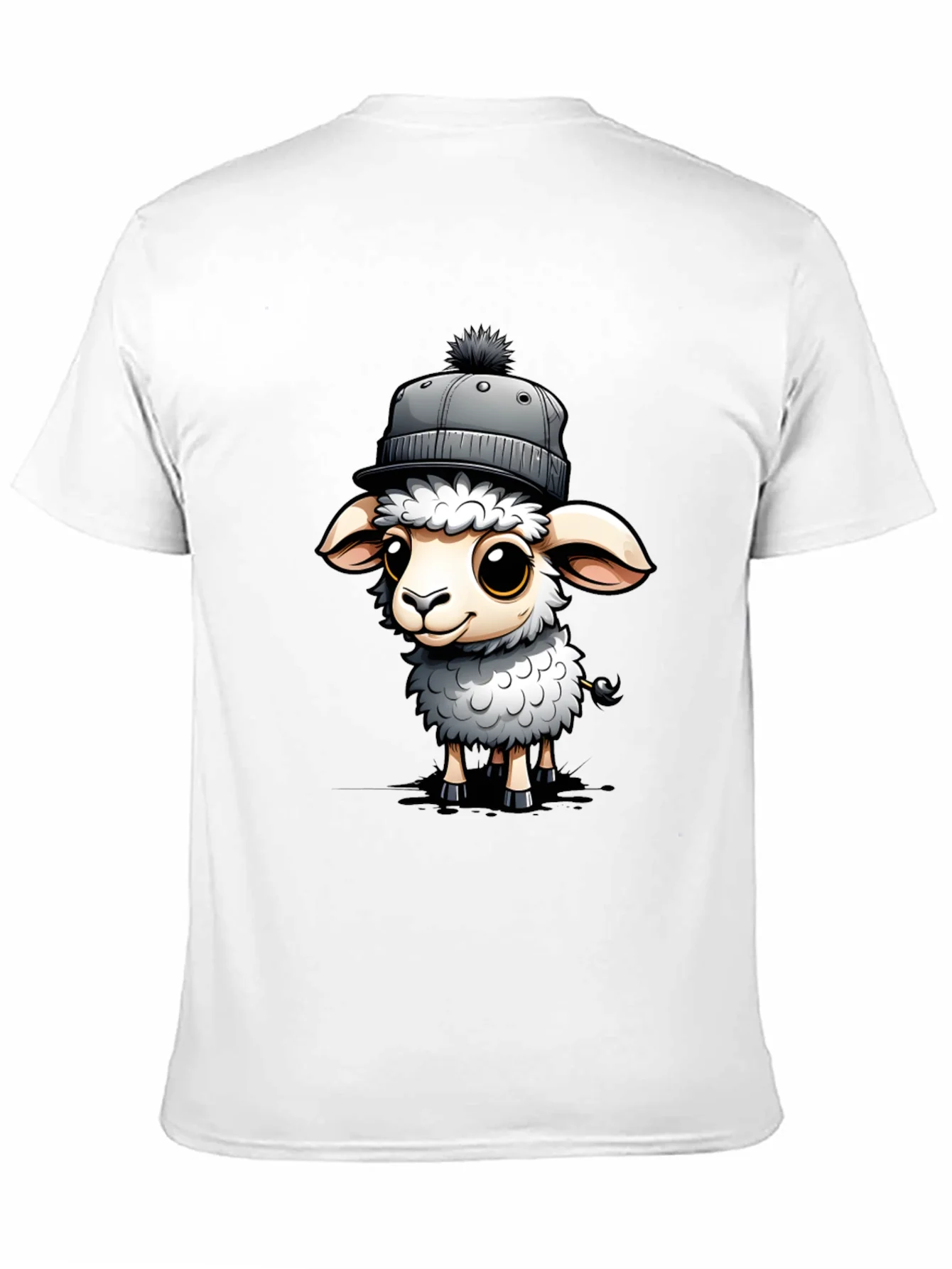 Cute Sheep in Hat Graphic Tee - Stylish Black T-Shirt