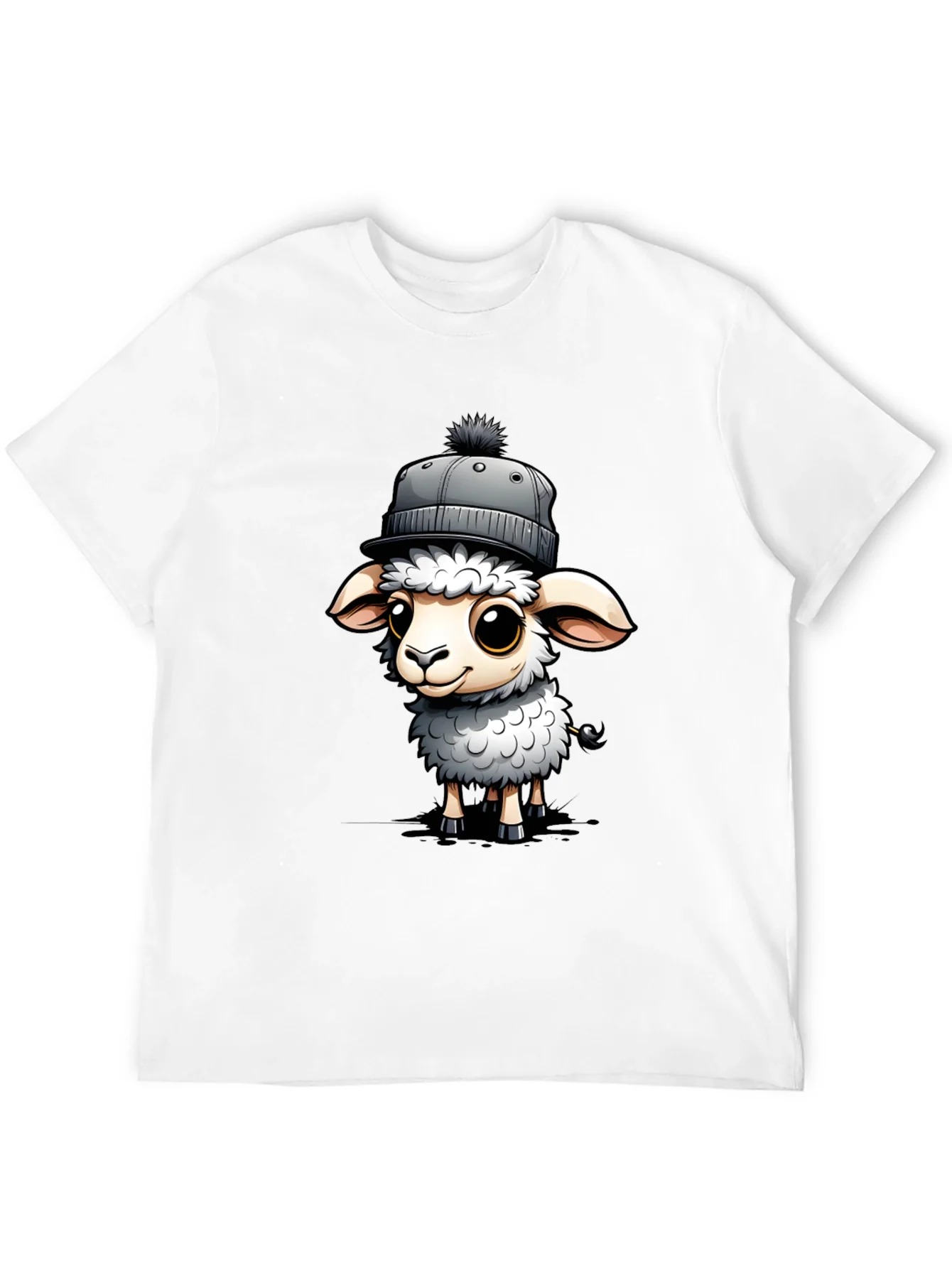 Cute Sheep in Hat Graphic Tee - Stylish Black T-Shirt